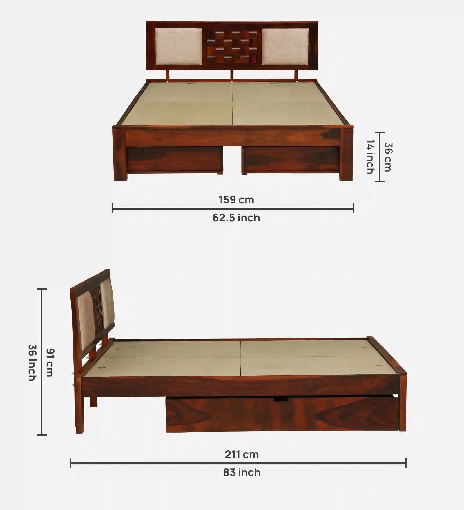 durable solid sheesham wood frame bed support drawer storage queen size india