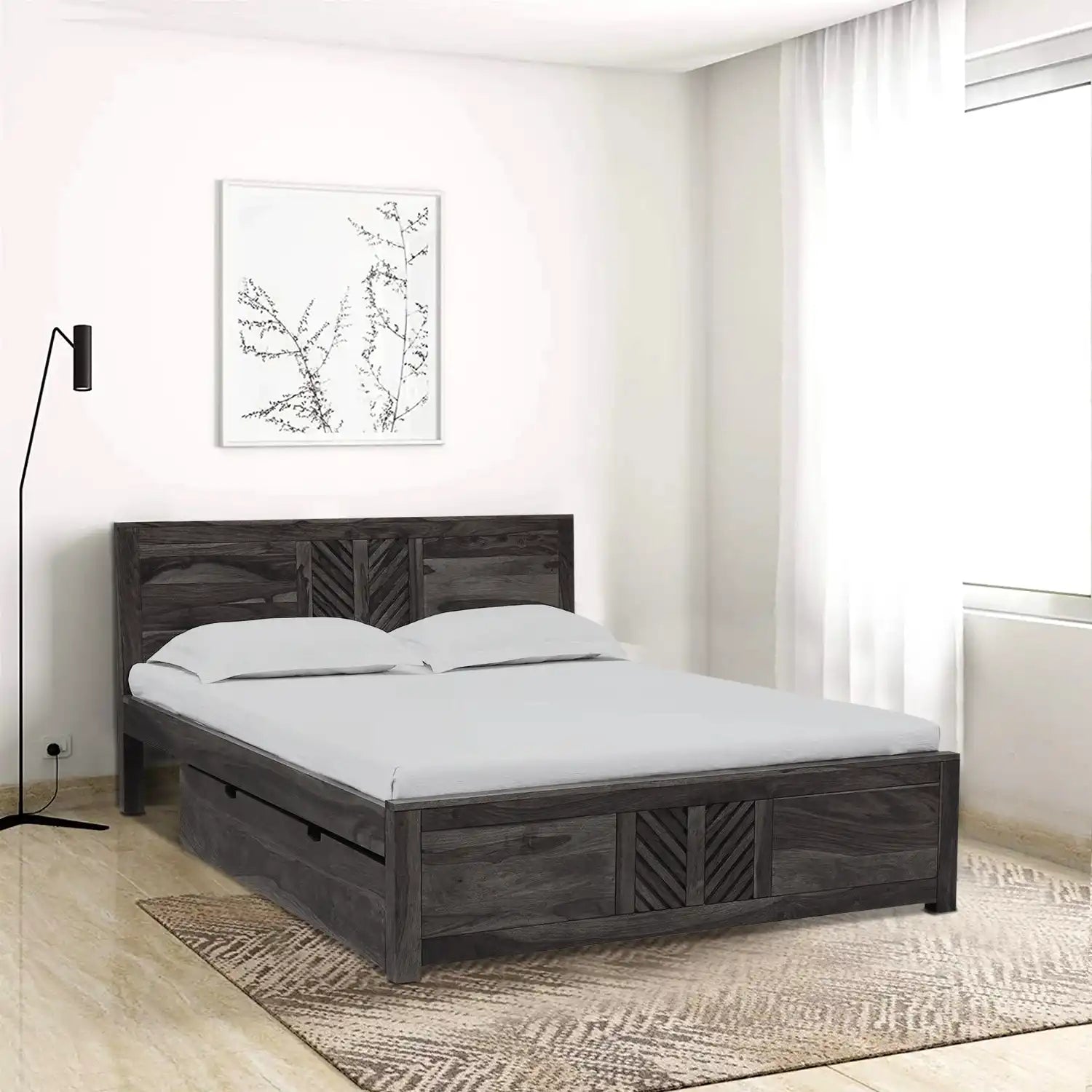 Elista Indian style sheesham bed drawer storage design