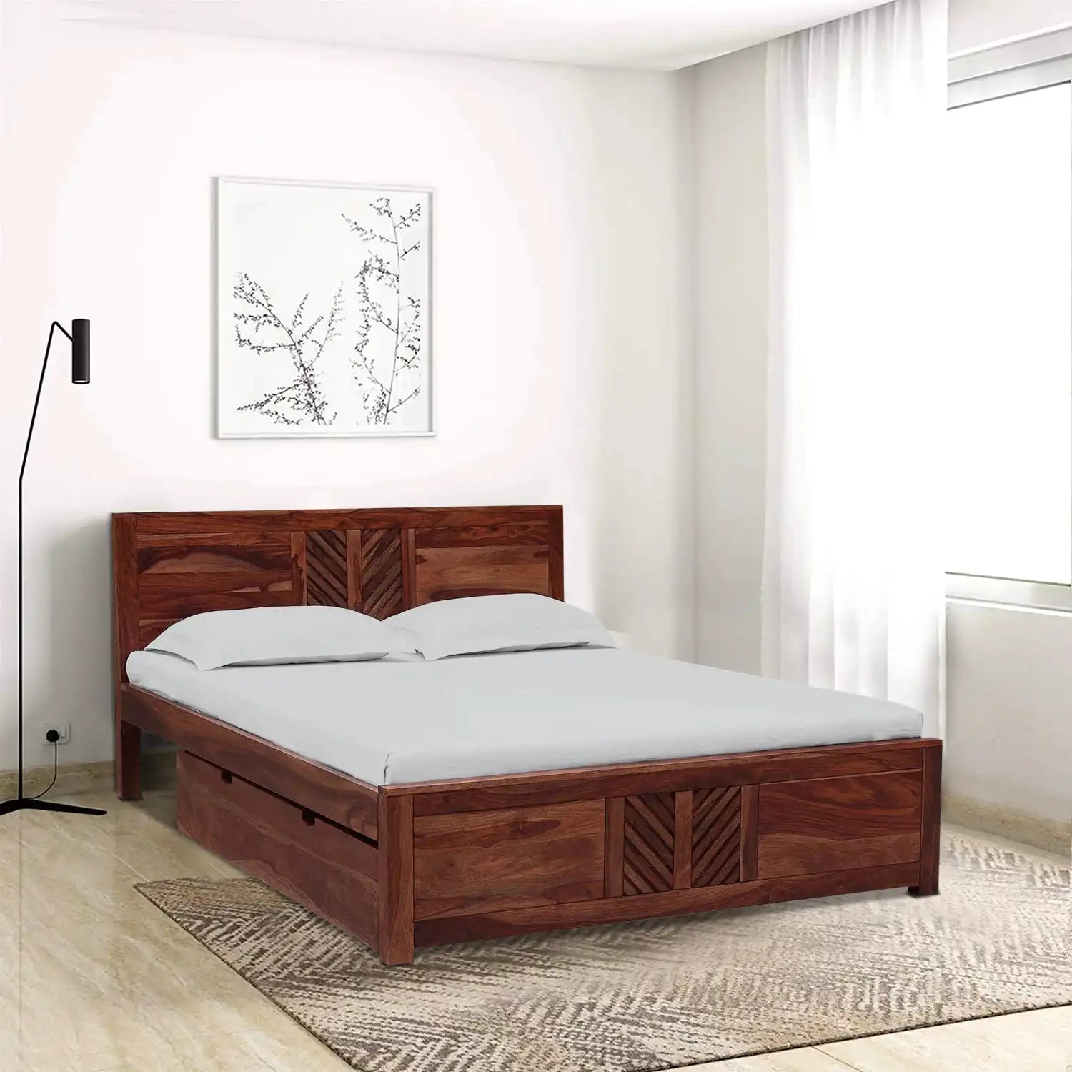 Elista premium sheesham bed drawer storage modern look