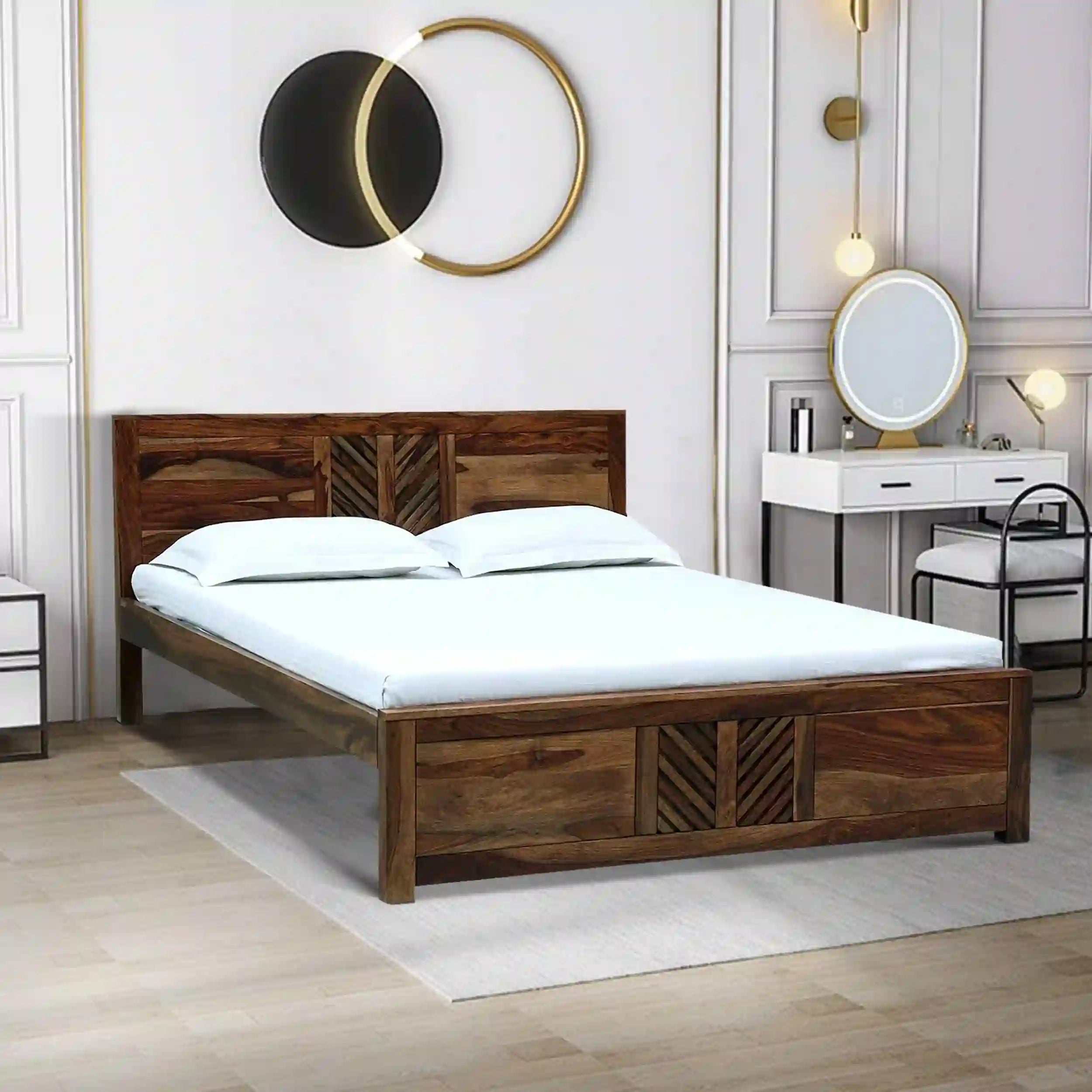 elista solid sheesham wood bed front view modern wooden bed design queen king size