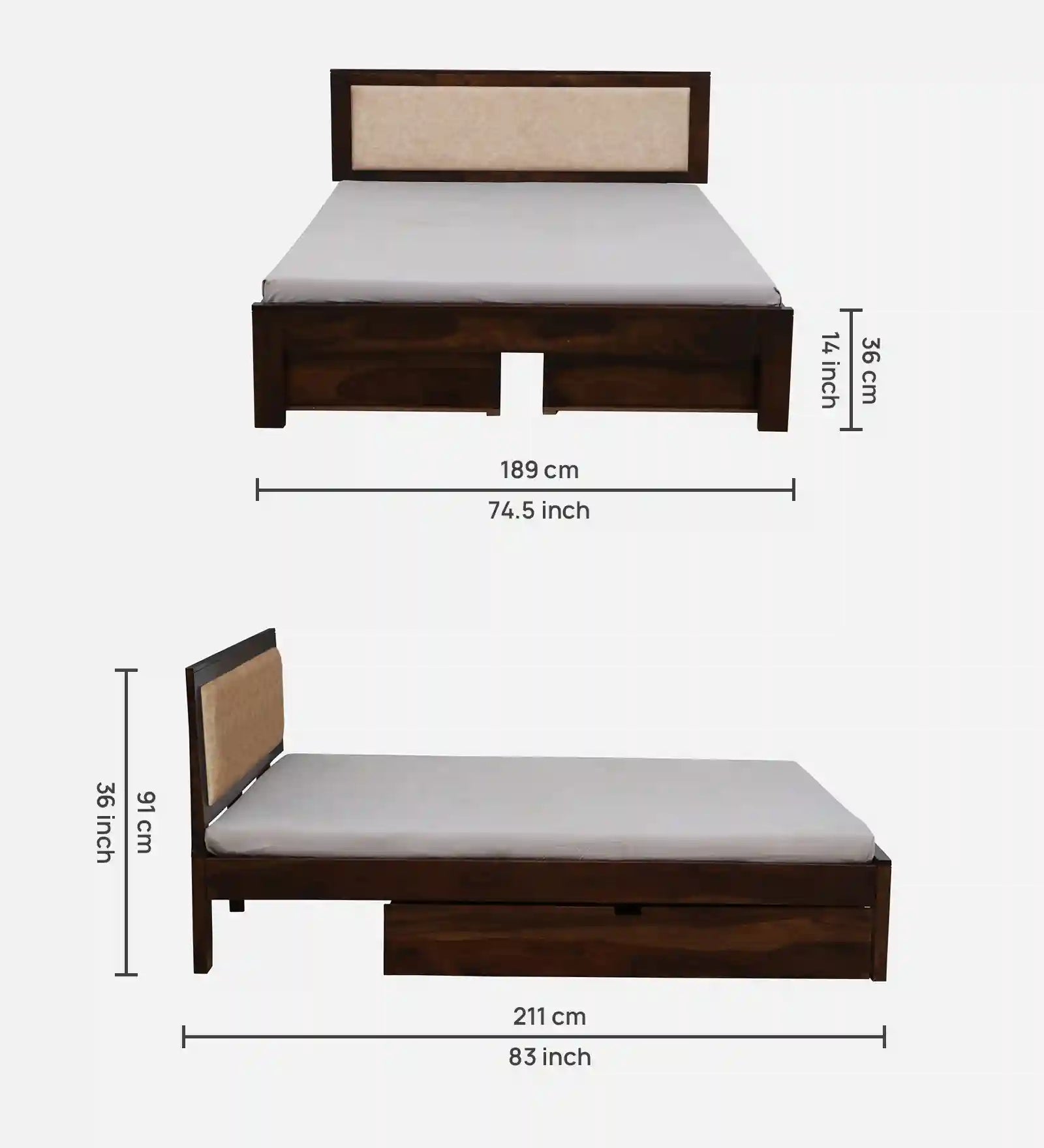 sheesham wood grain texture layer drawer storage bed king size india