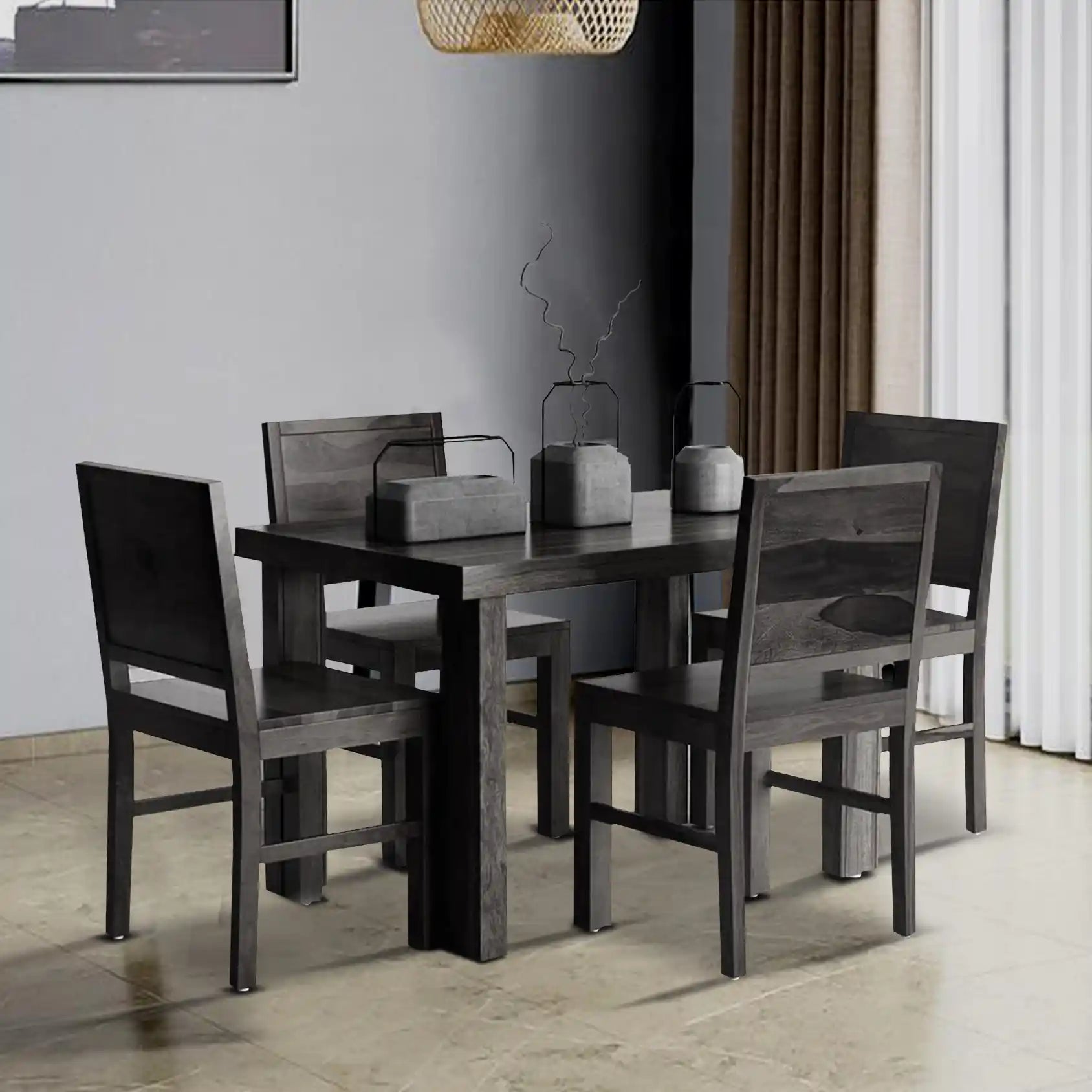 Handcrafted Acro solid wood dining set four seater durable build furniture