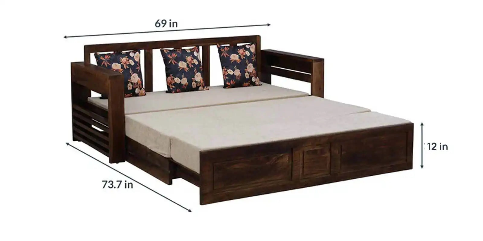 Handcrafted Capri solid wood sofa cum bed sheesham design