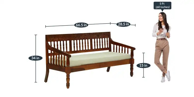 Handcrafted Devanti sheesham wood sofa 3 seater carved detail design