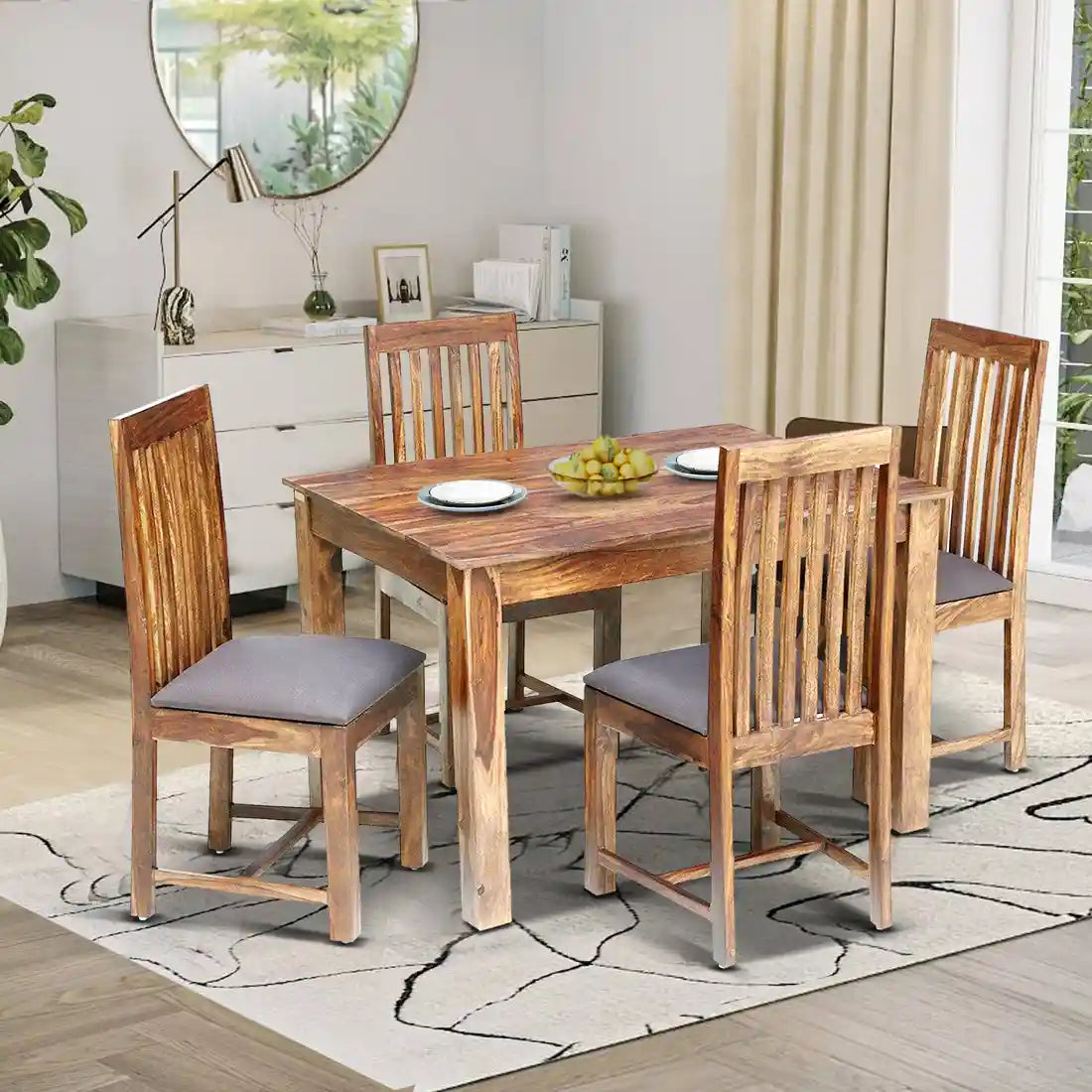 Handcrafted Peter solid wood dining set four seater durable furniture