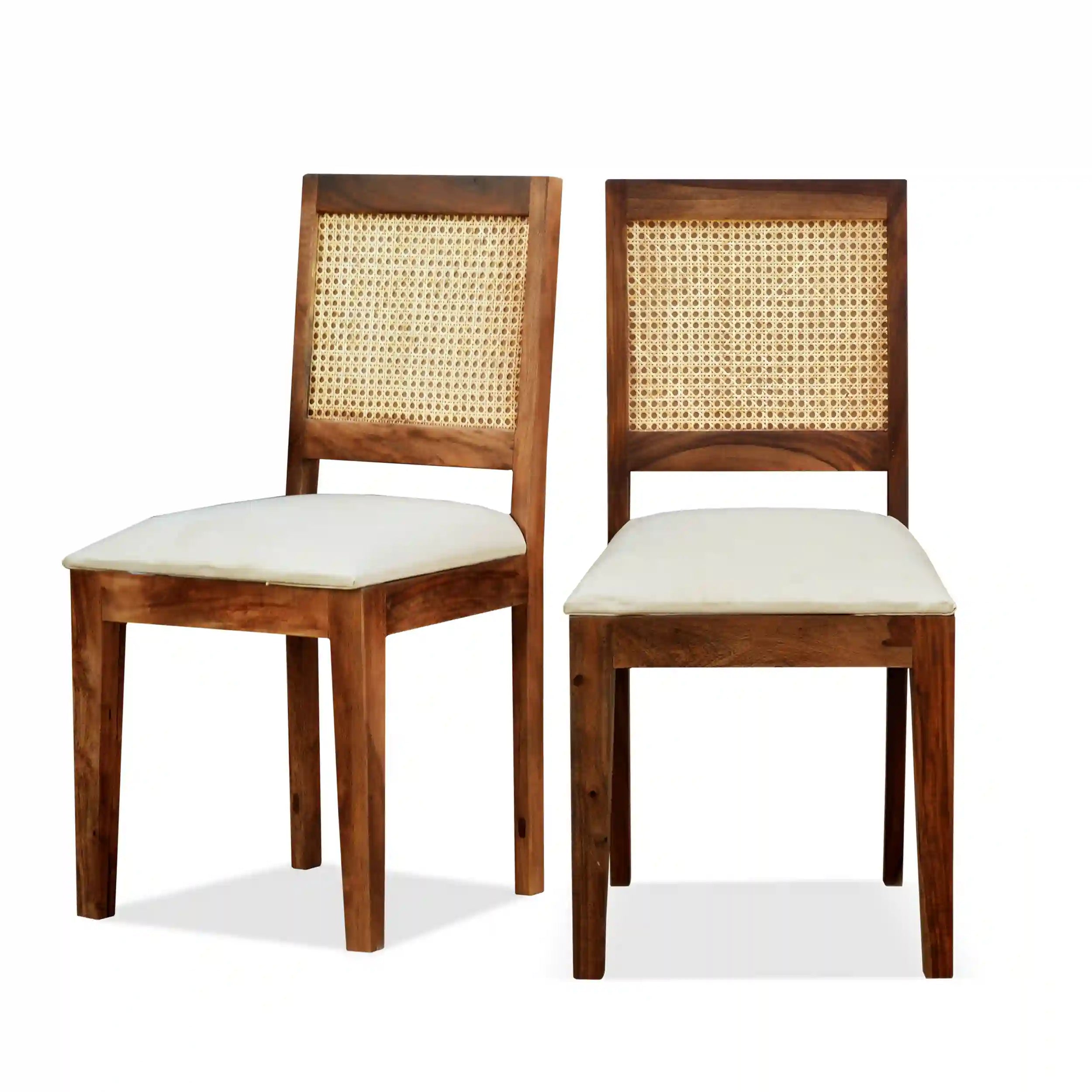 Handcrafted rattan cane four seater dining table set made from strong solid wood