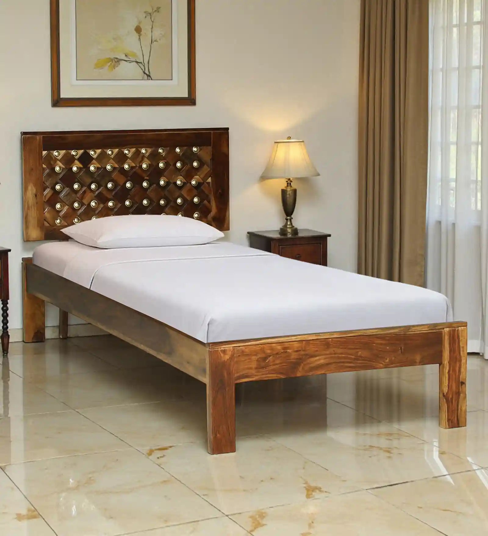Bakhra Solid Wood Single Bed Without Storage