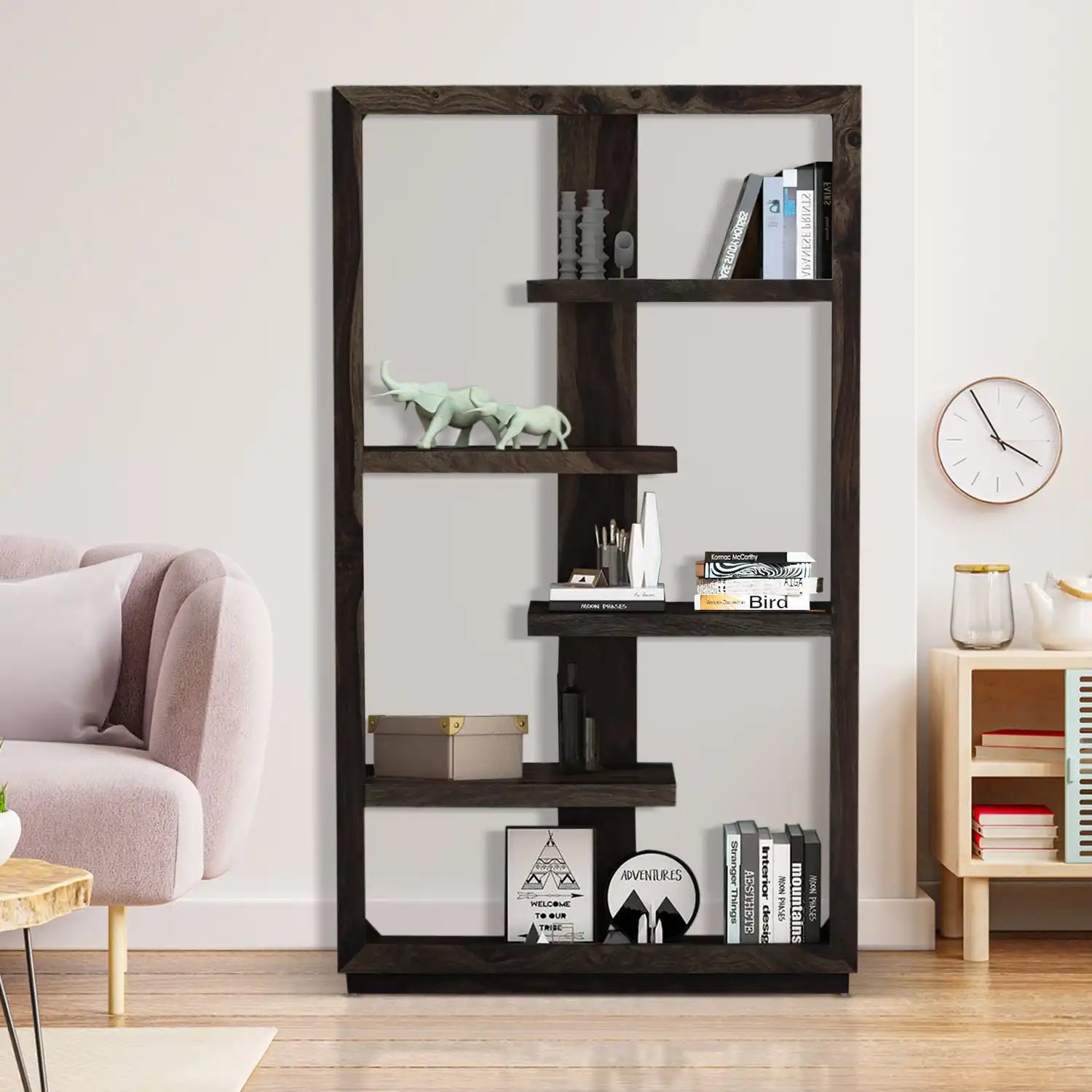 Handcrafted solid wood bookshelf sheesham display storage rack unit