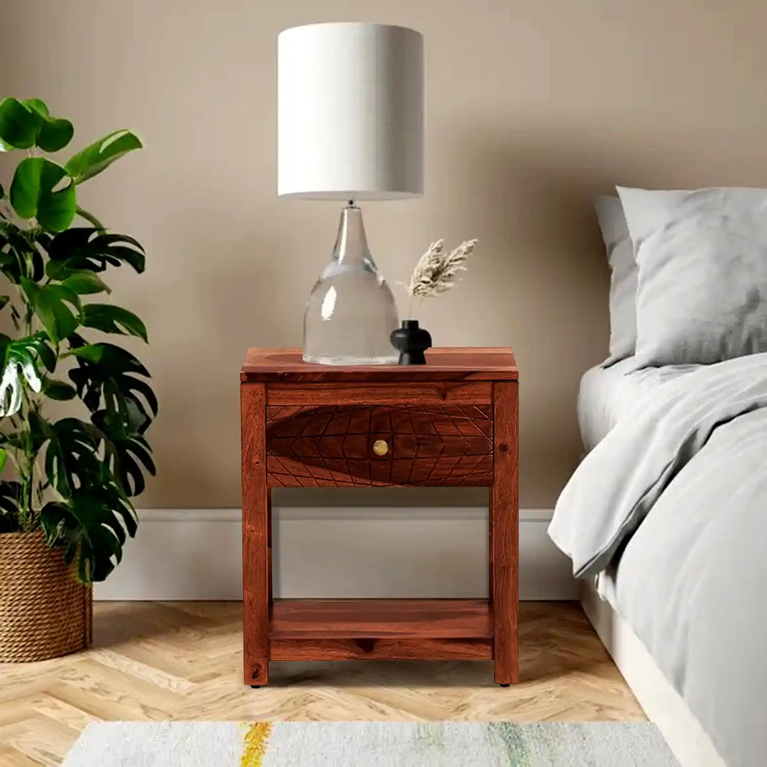 Harmonia sheesham wood bedside table compact wooden side table India