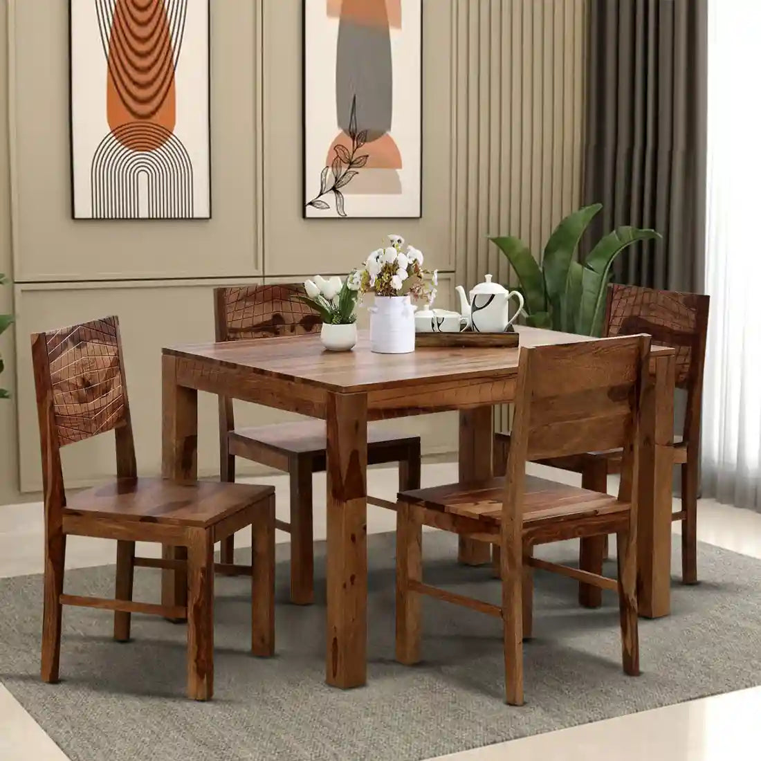 Harmonia solid sheesham wood four seater dining table premium wooden furniture India