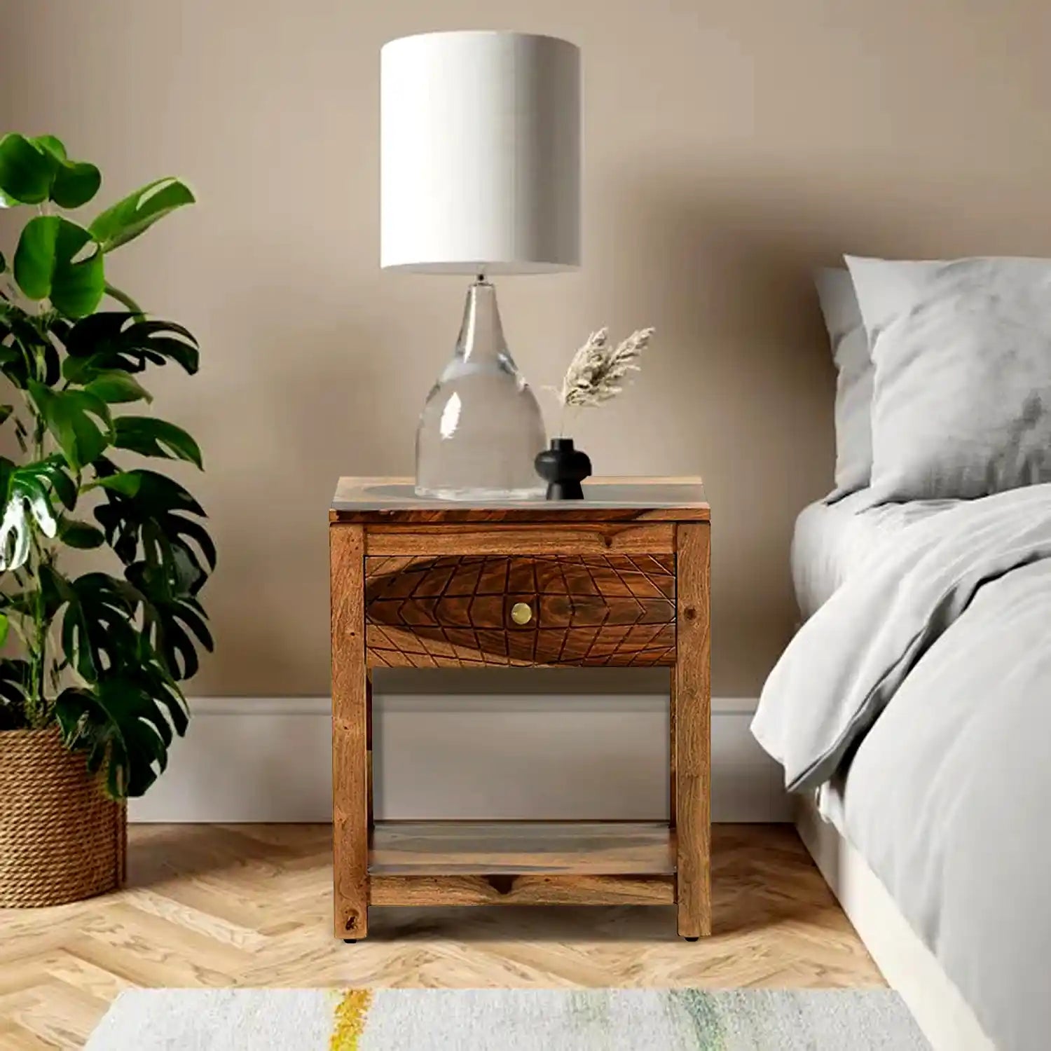 Harmonia solid wood bedside table modern sheesham nightstand India
