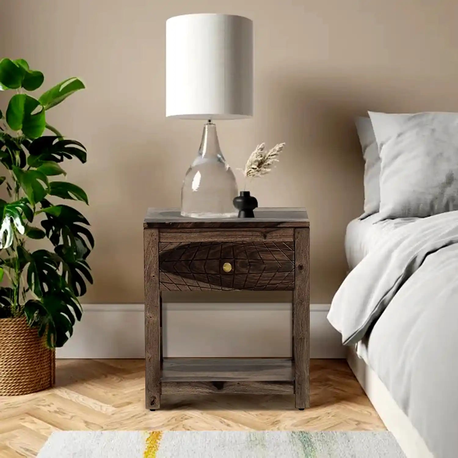 Harmonia wood nightstand minimal bedroom side table India