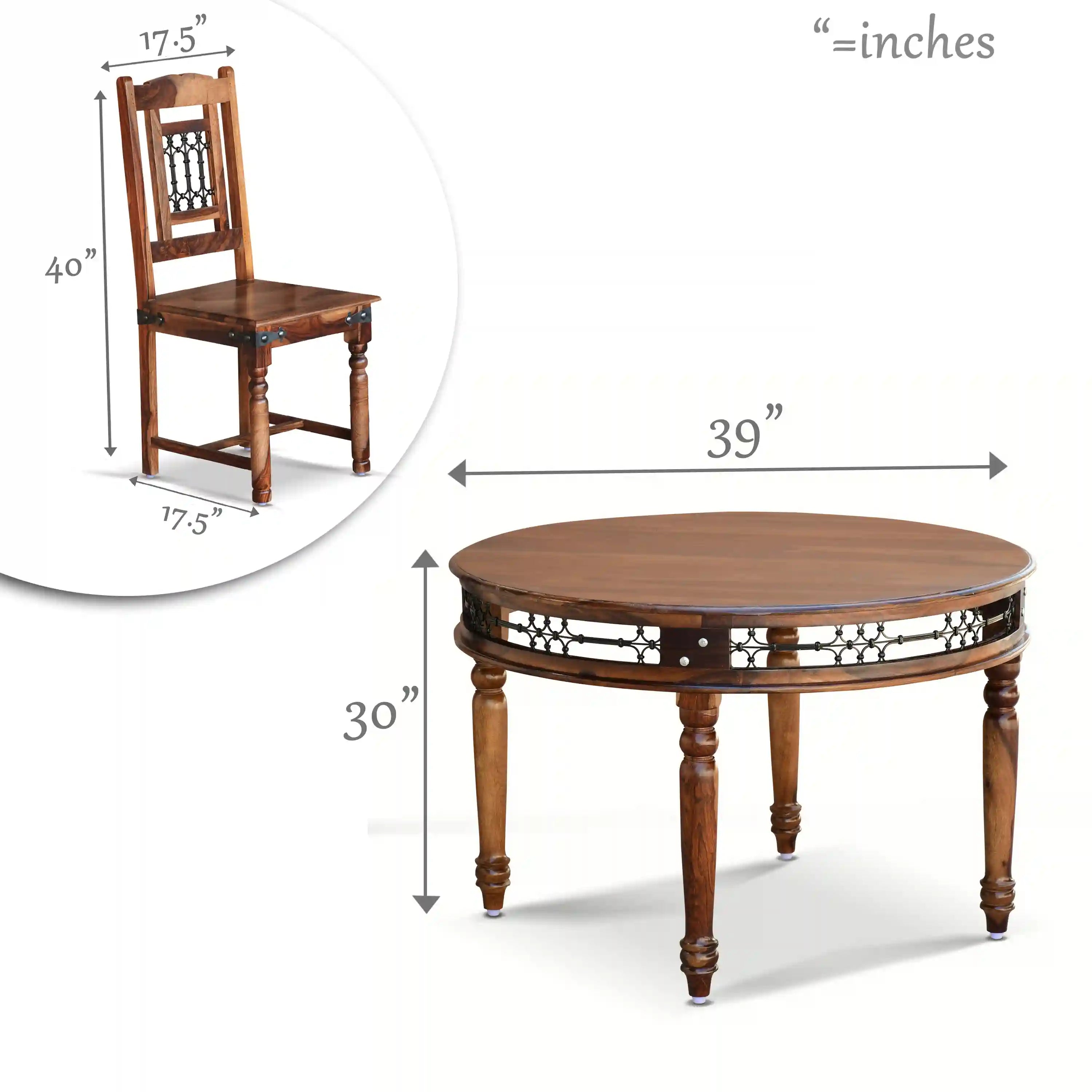 Haveli modern round solid wood four seater dining table set stylish home furniture