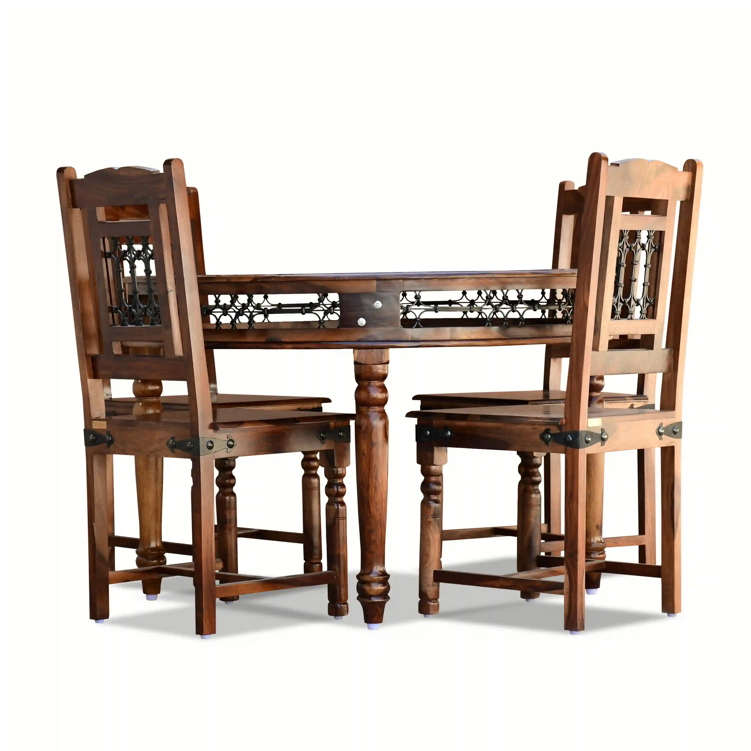 Haveli round solid wood four seater dining table set modern dining room furniture