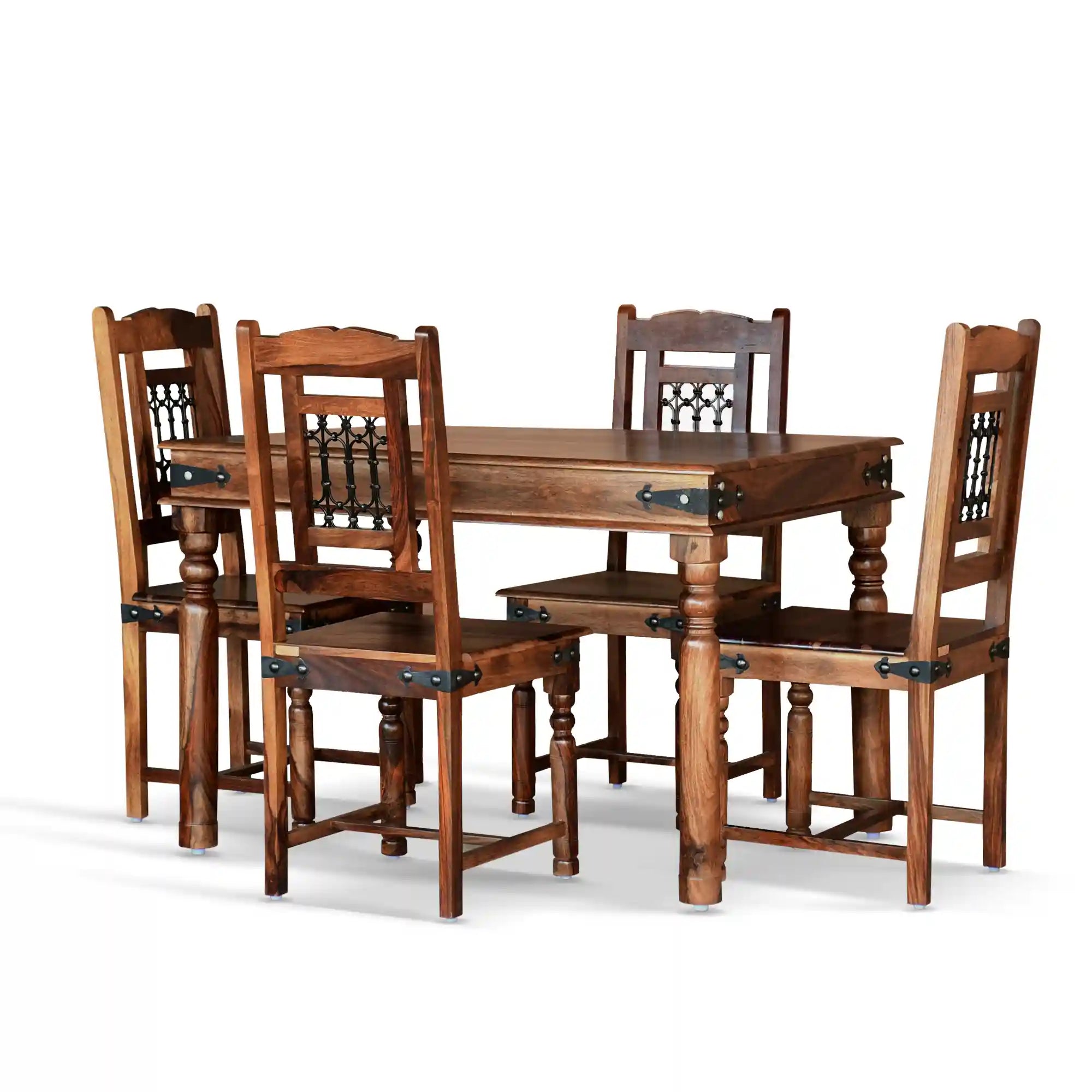Haveli solid wood four seater dining table set natural finish elegant design