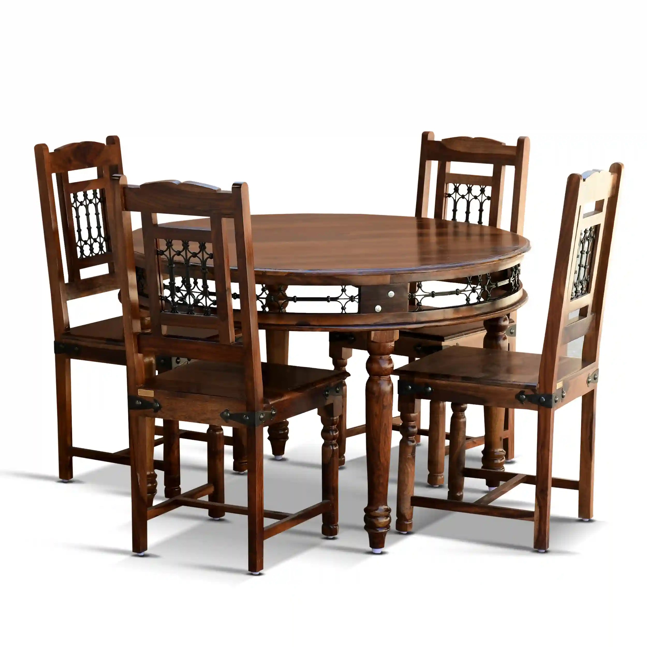 Haveli solid wood round dining table set four seater for modern home interiors