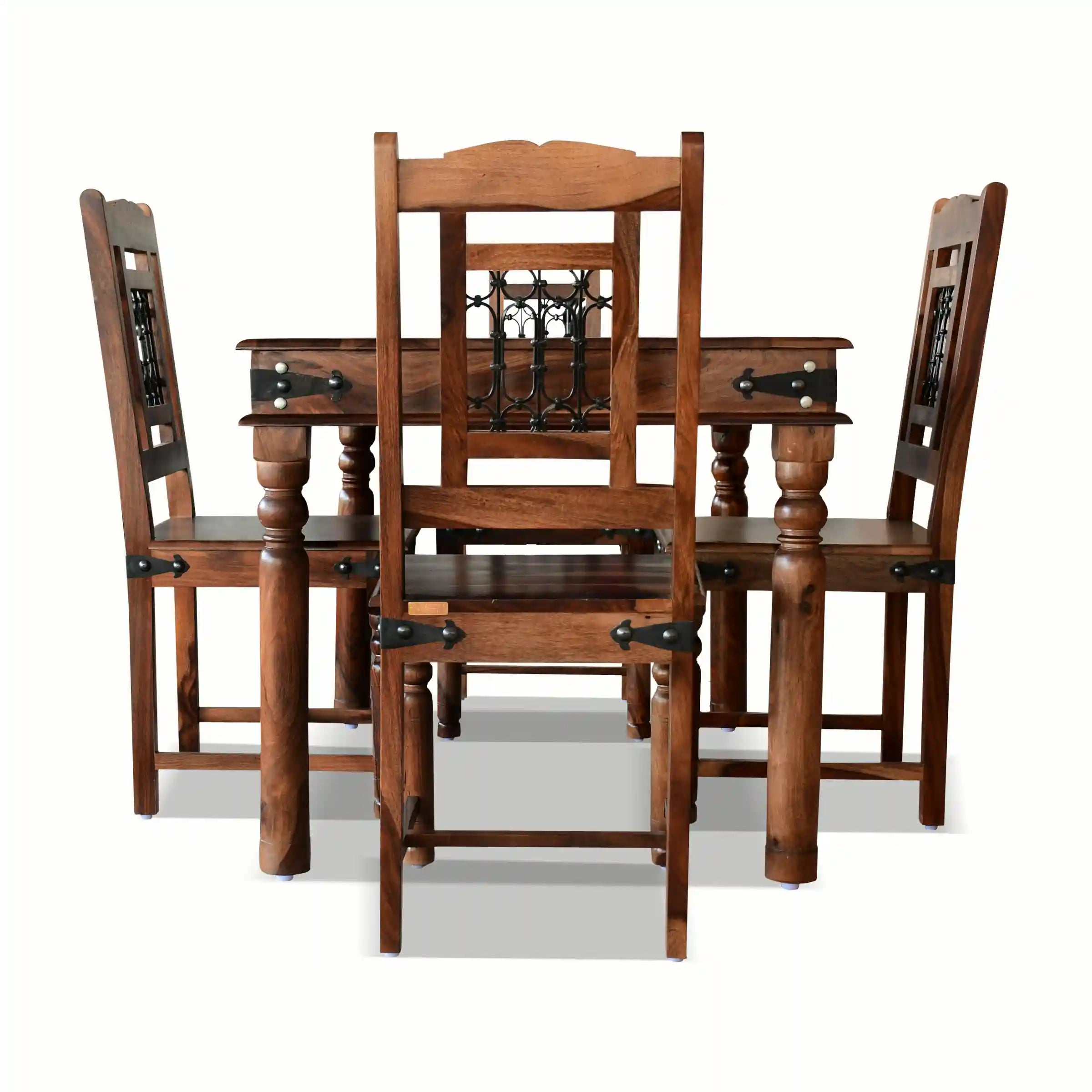 Haveli wooden four seater dining table set for modern home dining space India