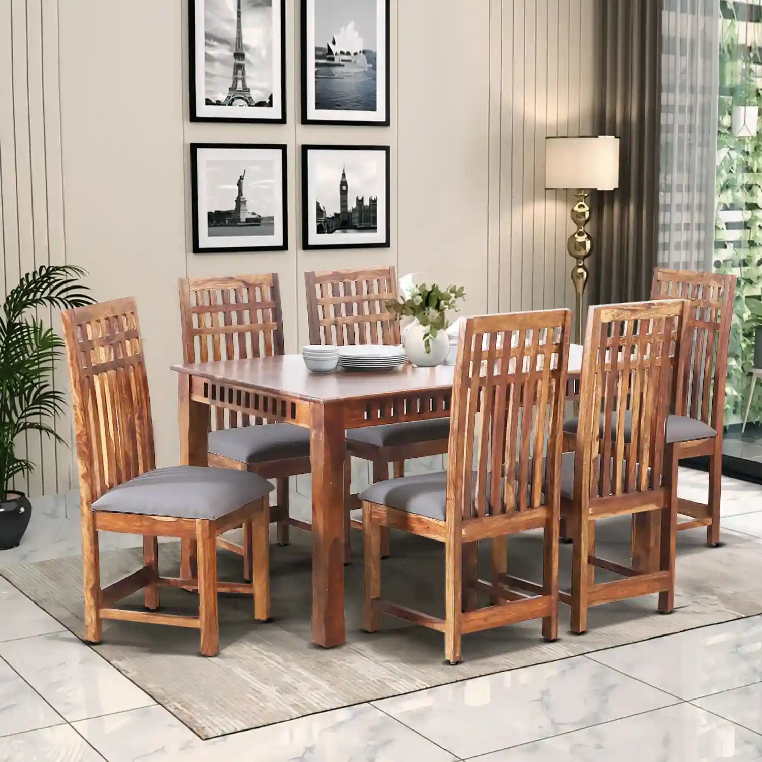 Heavy duty Oasis solid wood six-seater dining table set long lasting furniture