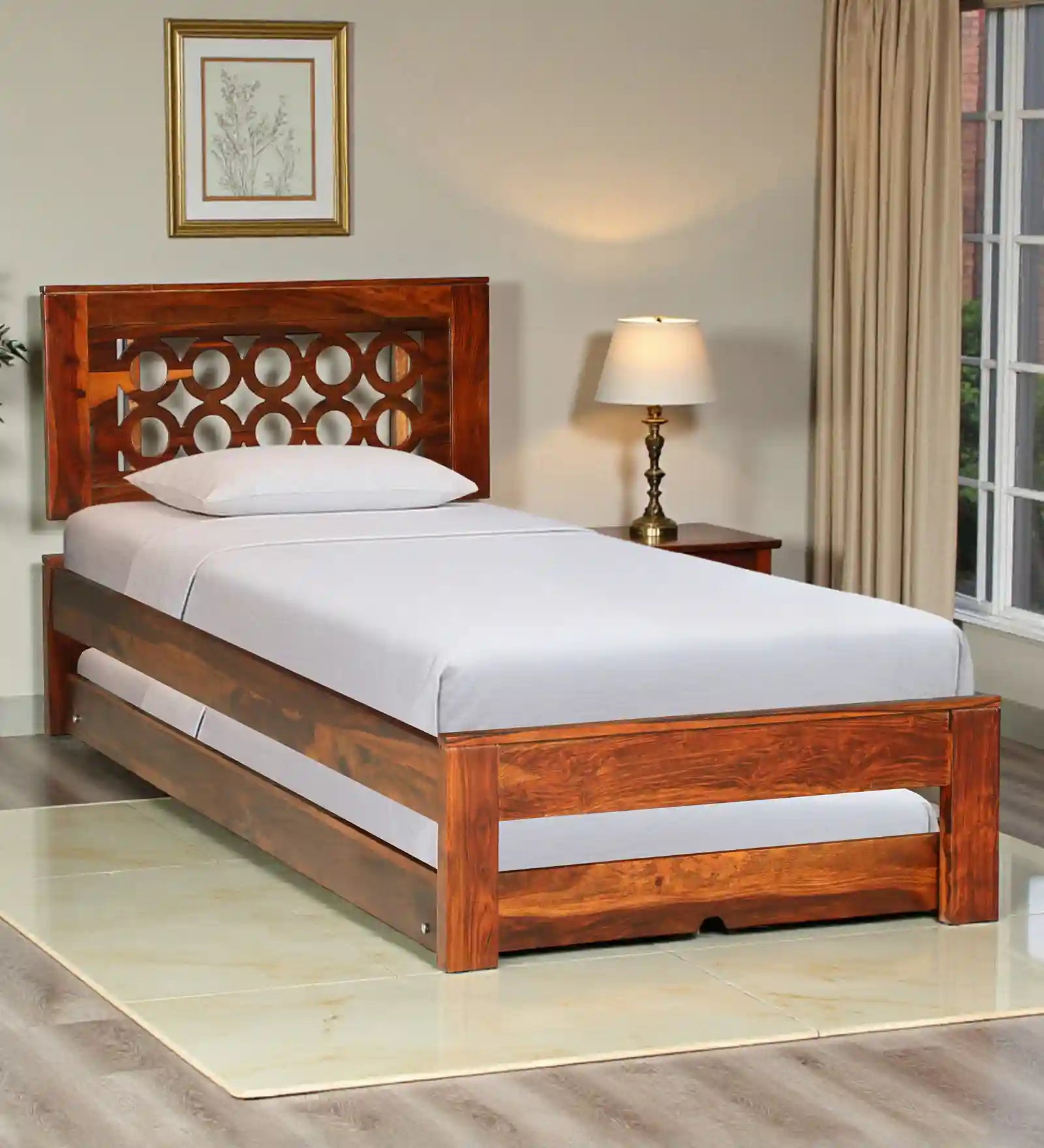 Vainika Solid Wood Single Bed With Trundle