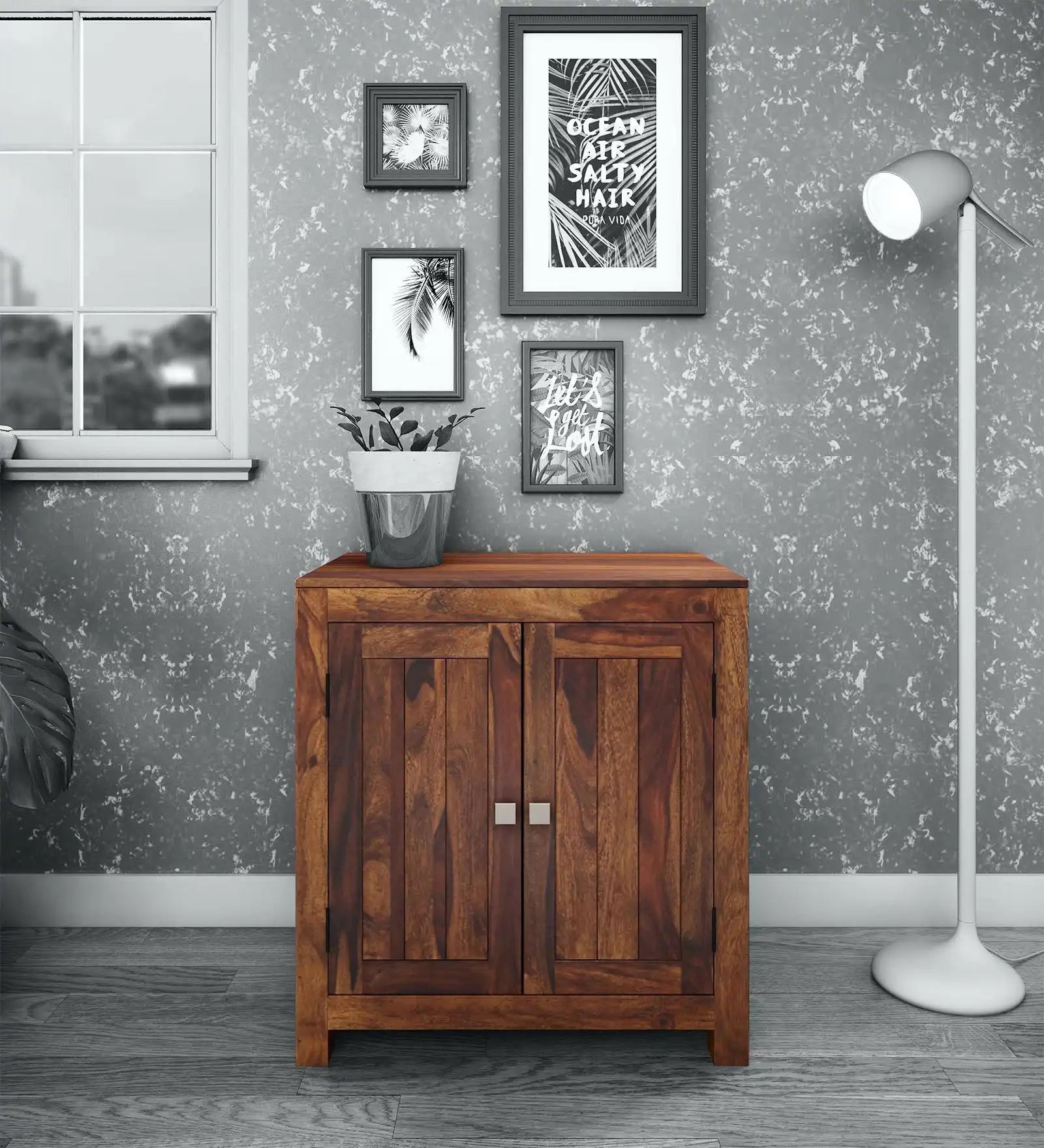 Sheesham wood shoe storage cabinet for entryway furniture and home organization