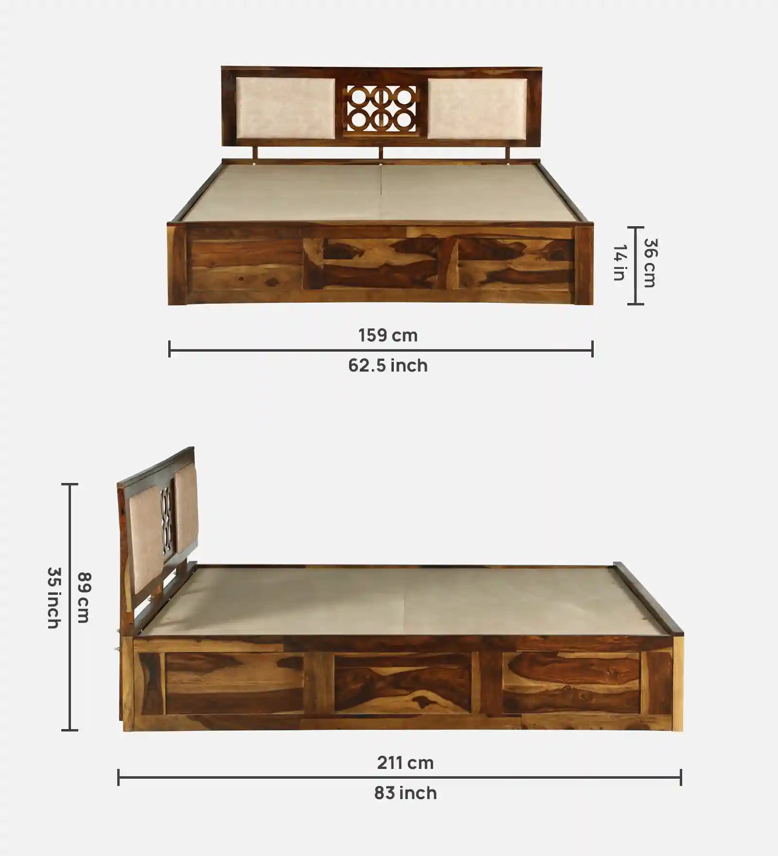 honey polish sheesham wood box storage bed queen size surface india