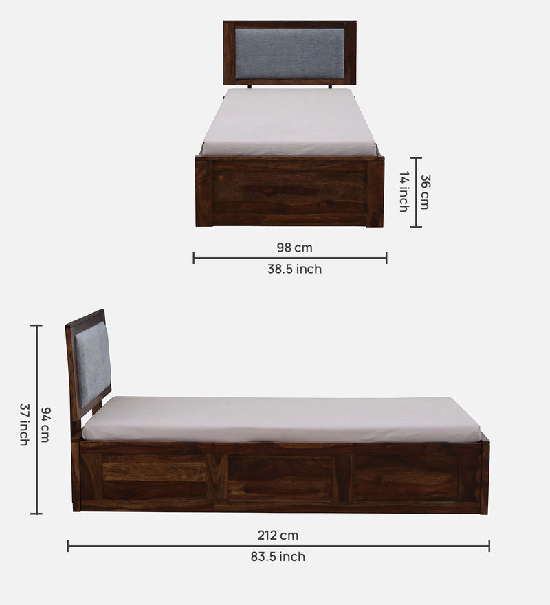 Mukund  Sheesham Wood Single Bed In Provincial Teak Finish With Box Storage by Rajwada