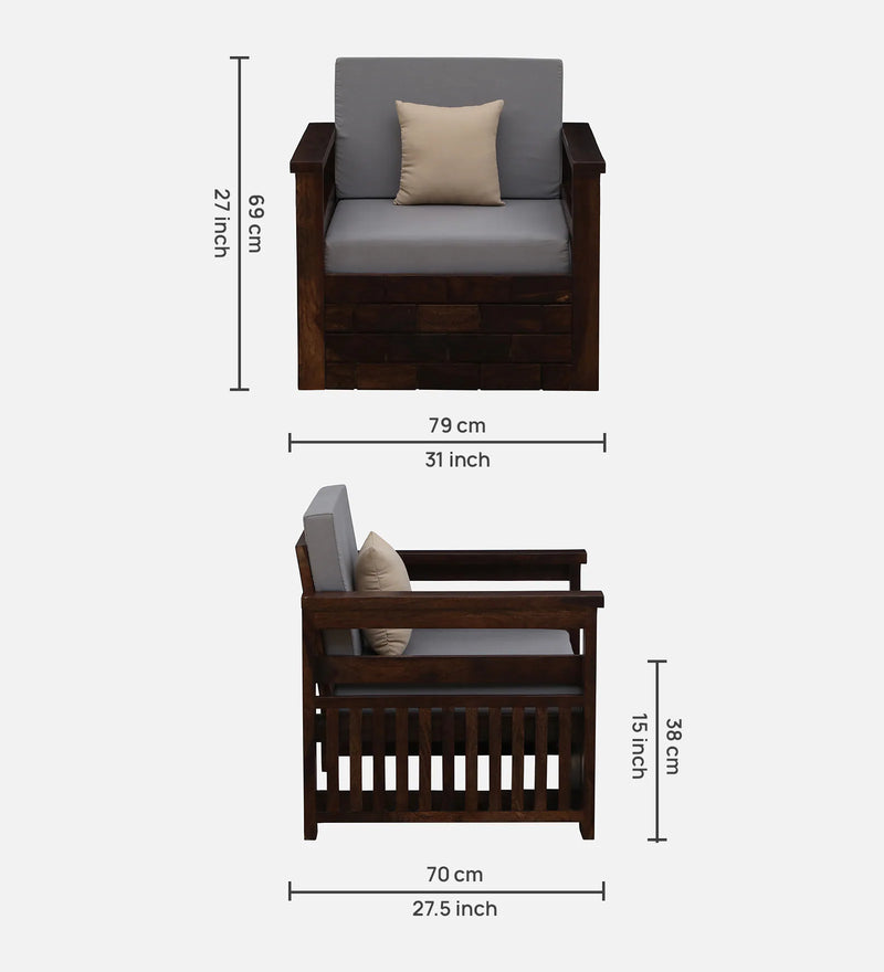 Annei  Solid Wood 1 Seater Sofa In Provincial Teak Finish - By Rajwada