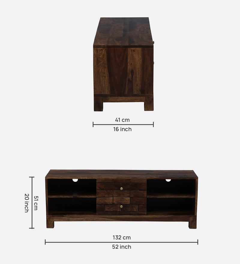 Annei  Solid Wood TV Unit for TVs up to 50" With Two Drawer And Shelf In Provincial Teak Finish - By Rajwada