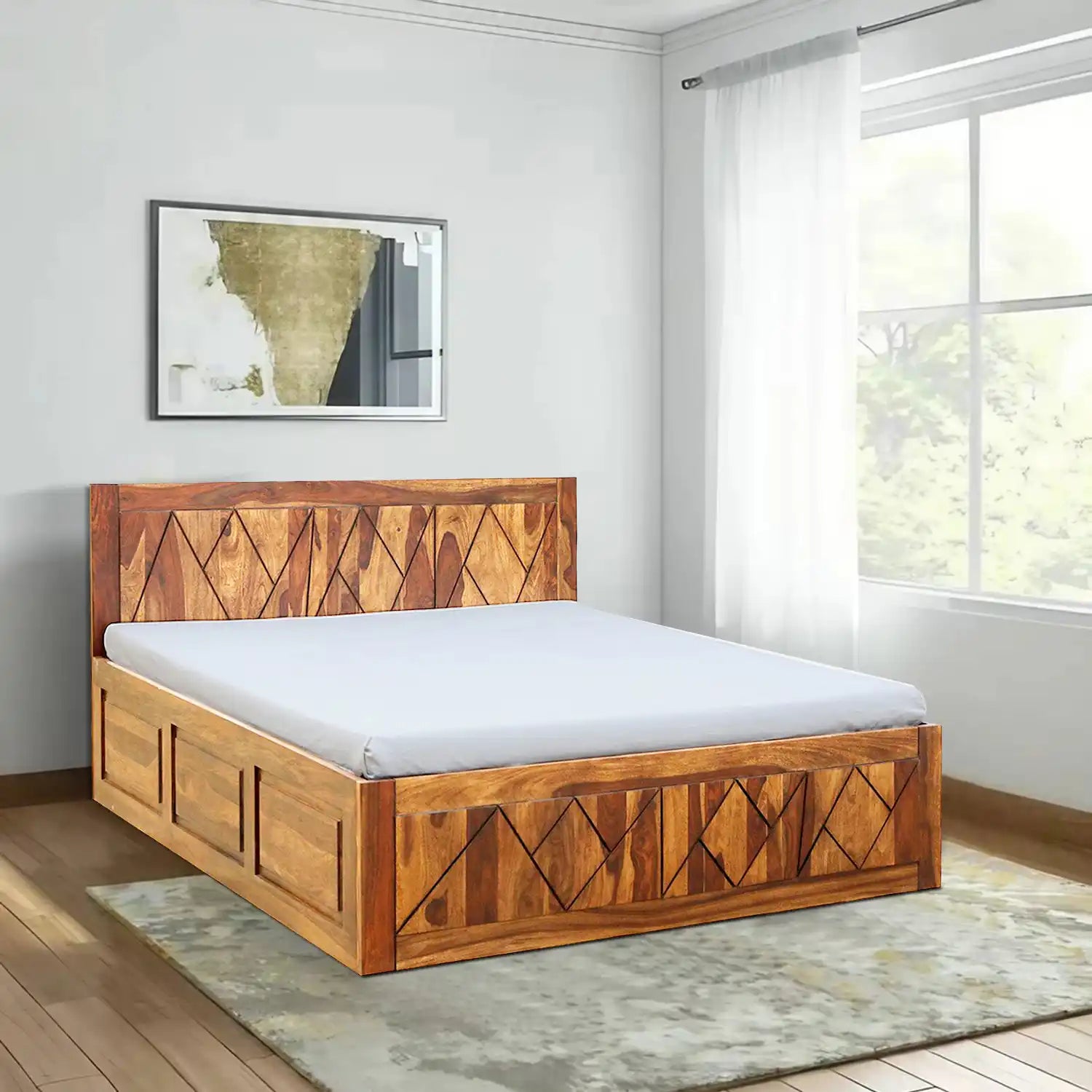 Jumo premium wooden bed box storage solid wood frame