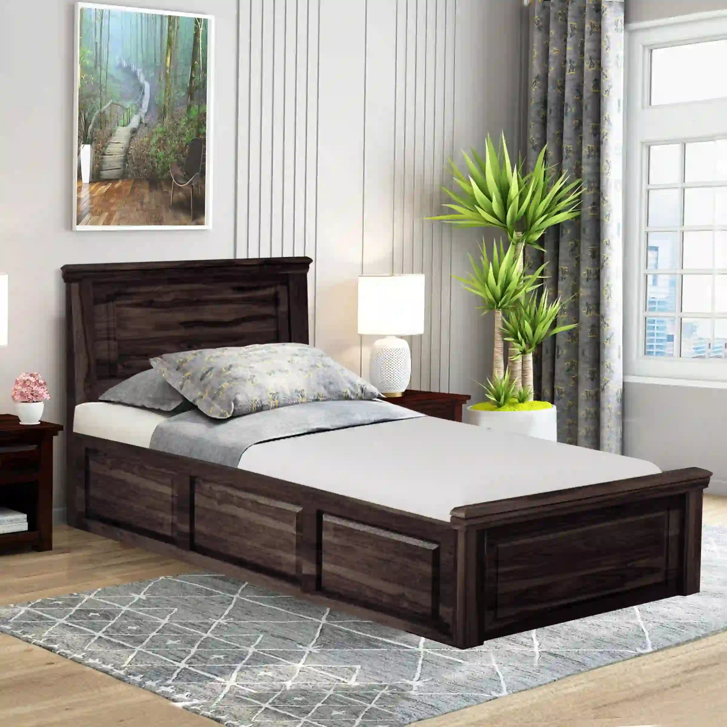kanishka solid wood single bed modern indian style handcrafted wooden furniture