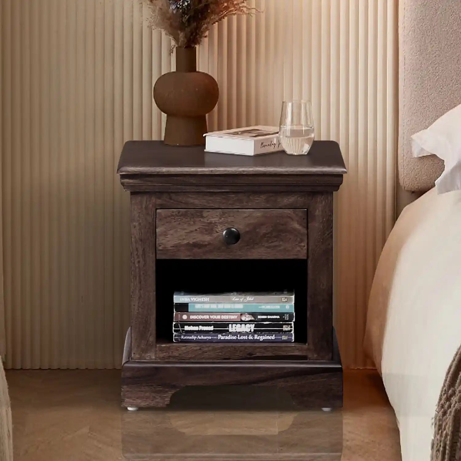Kanishka nightstand wooden bedside table clean modern design India