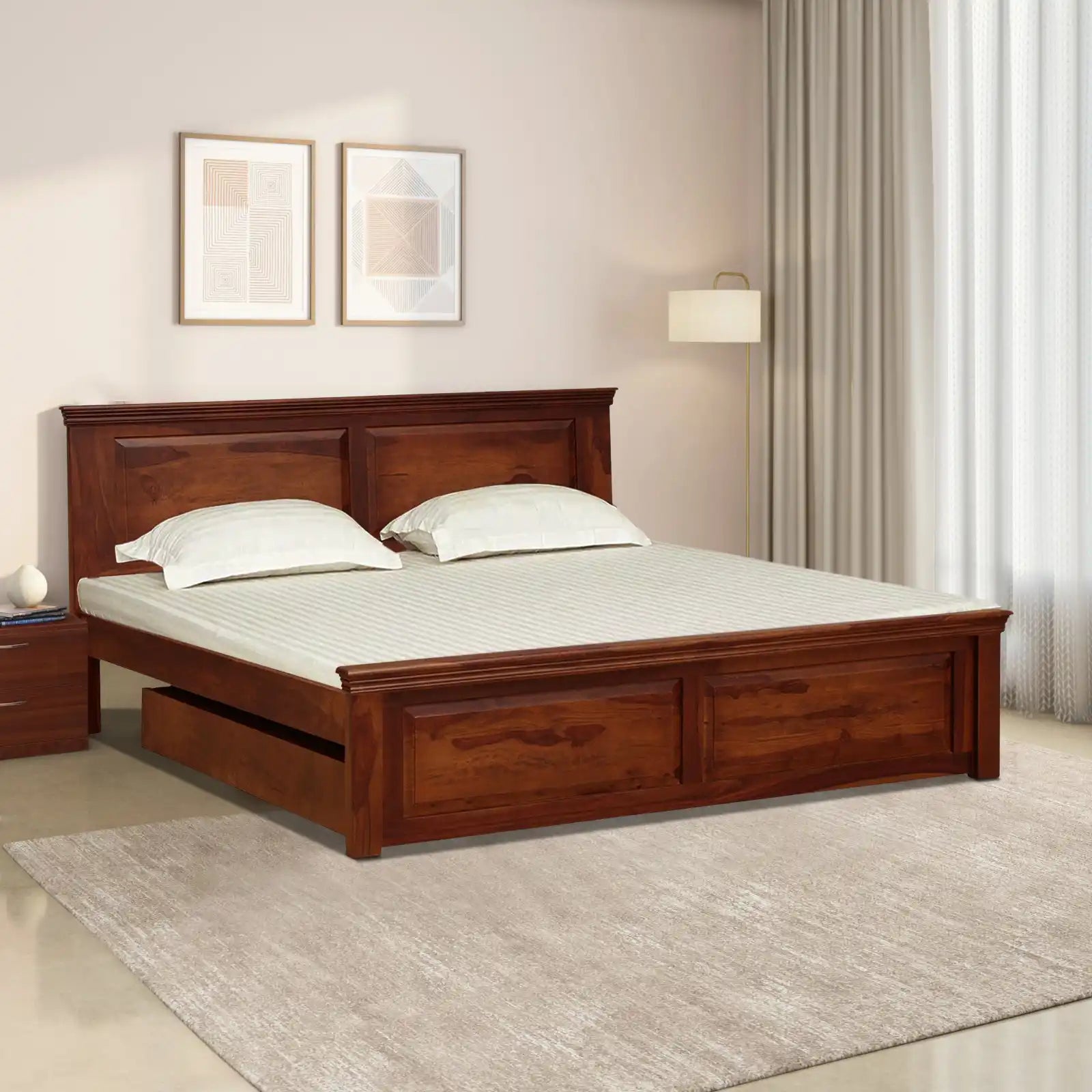 Kanishka queen bed with pullout drawer storage solid wood