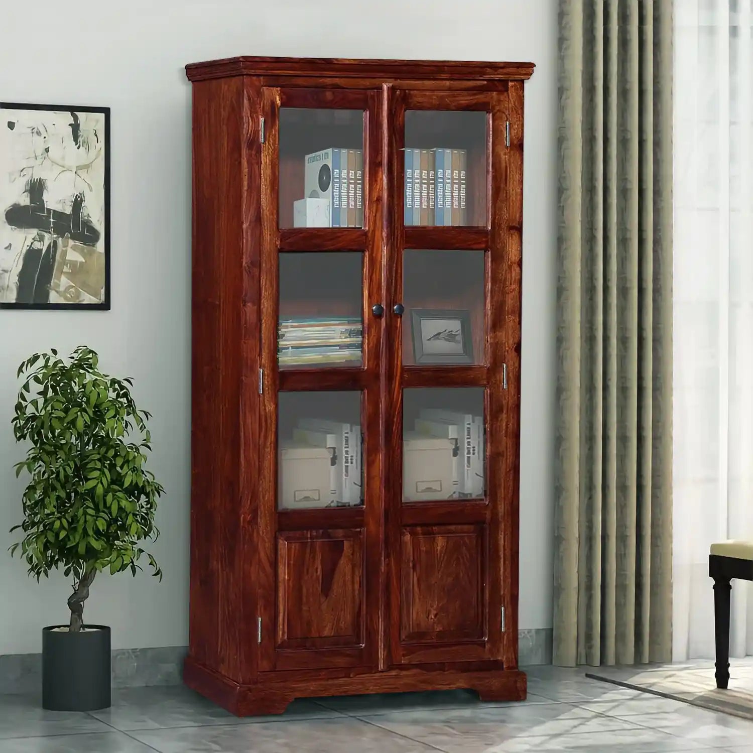 Kanishka sheesham wood bookshelf open shelves display unit