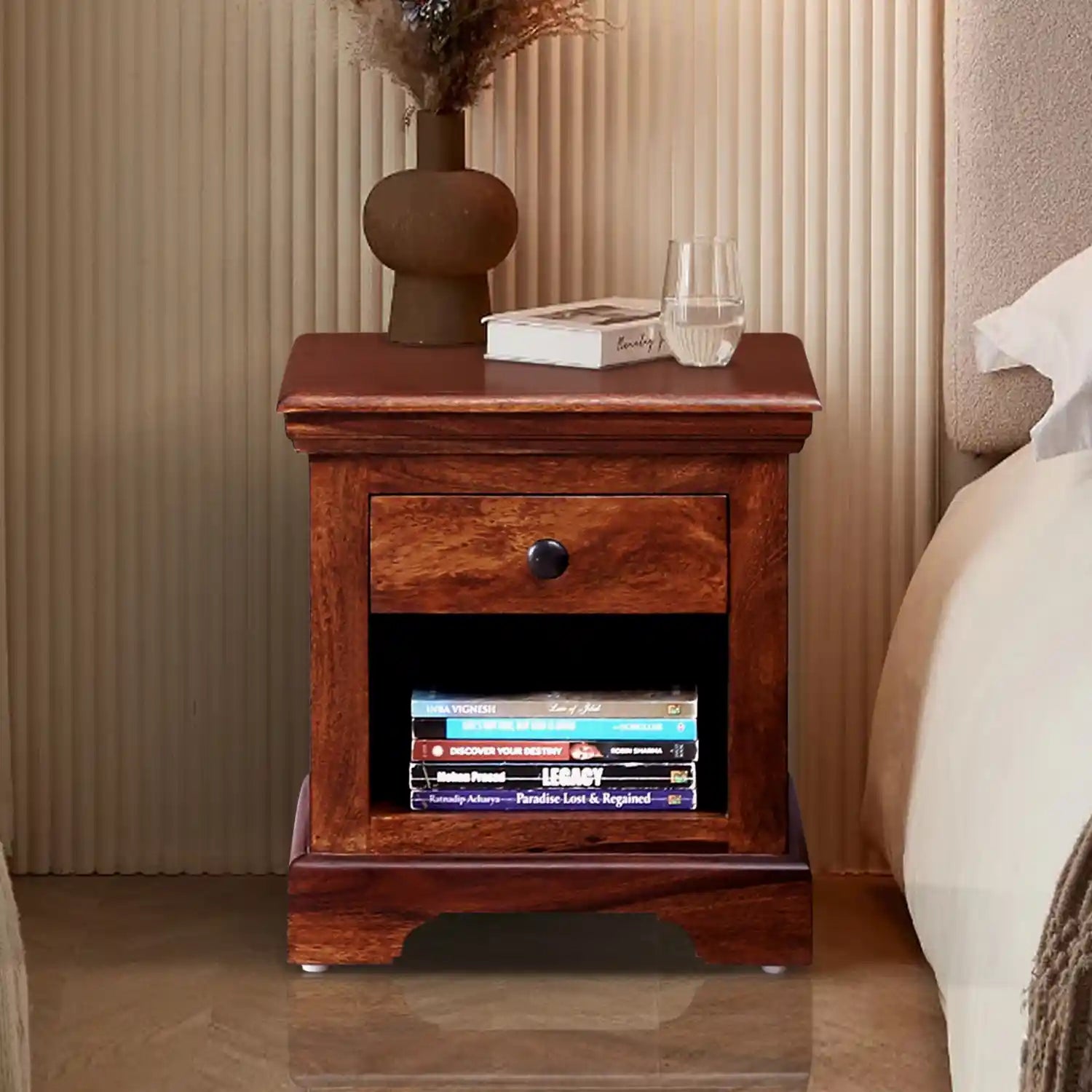 Kanishka sheesham wood side table compact bedside nightstand India
