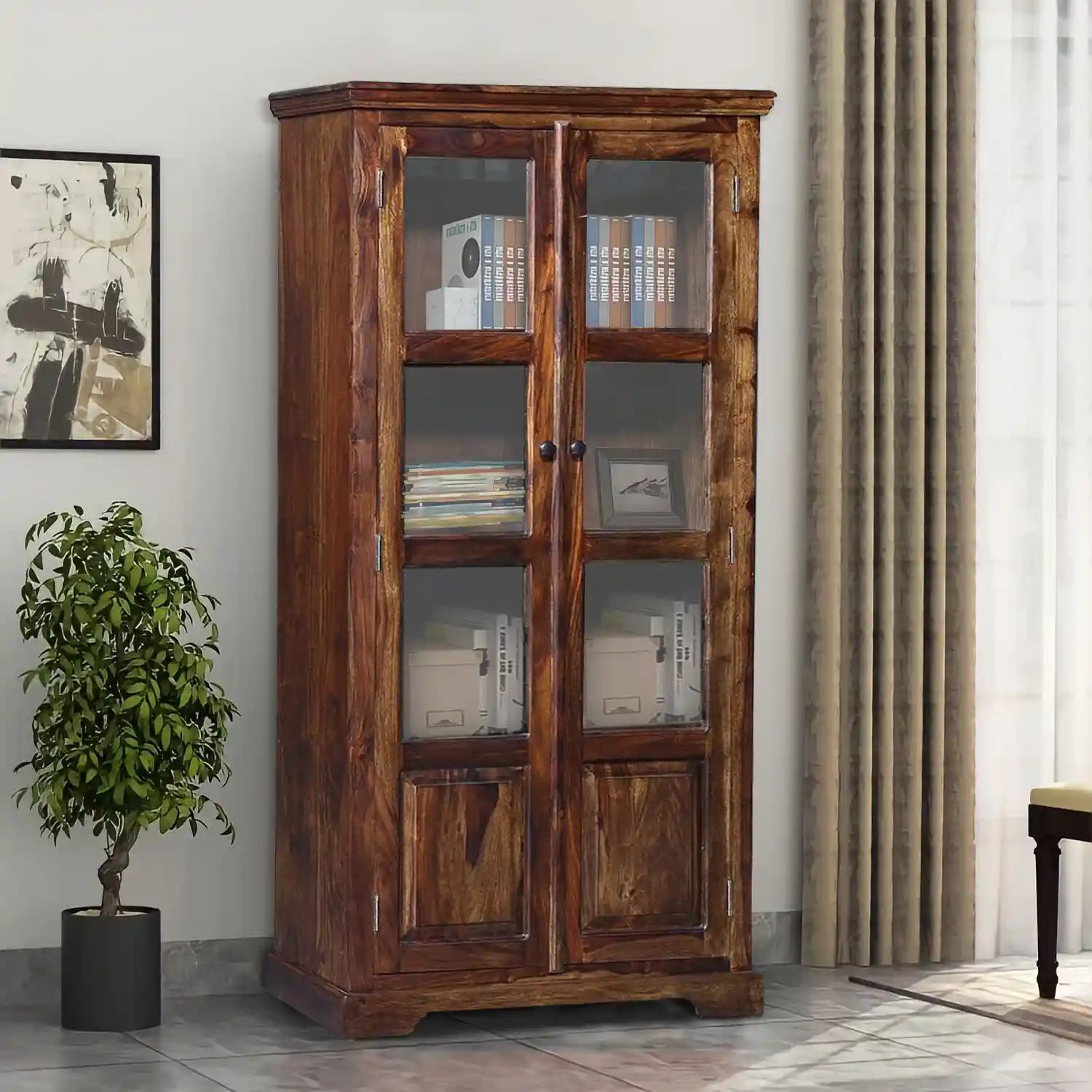 Kanishka solid sheesham wood bookshelf modern bookcase storage unit India