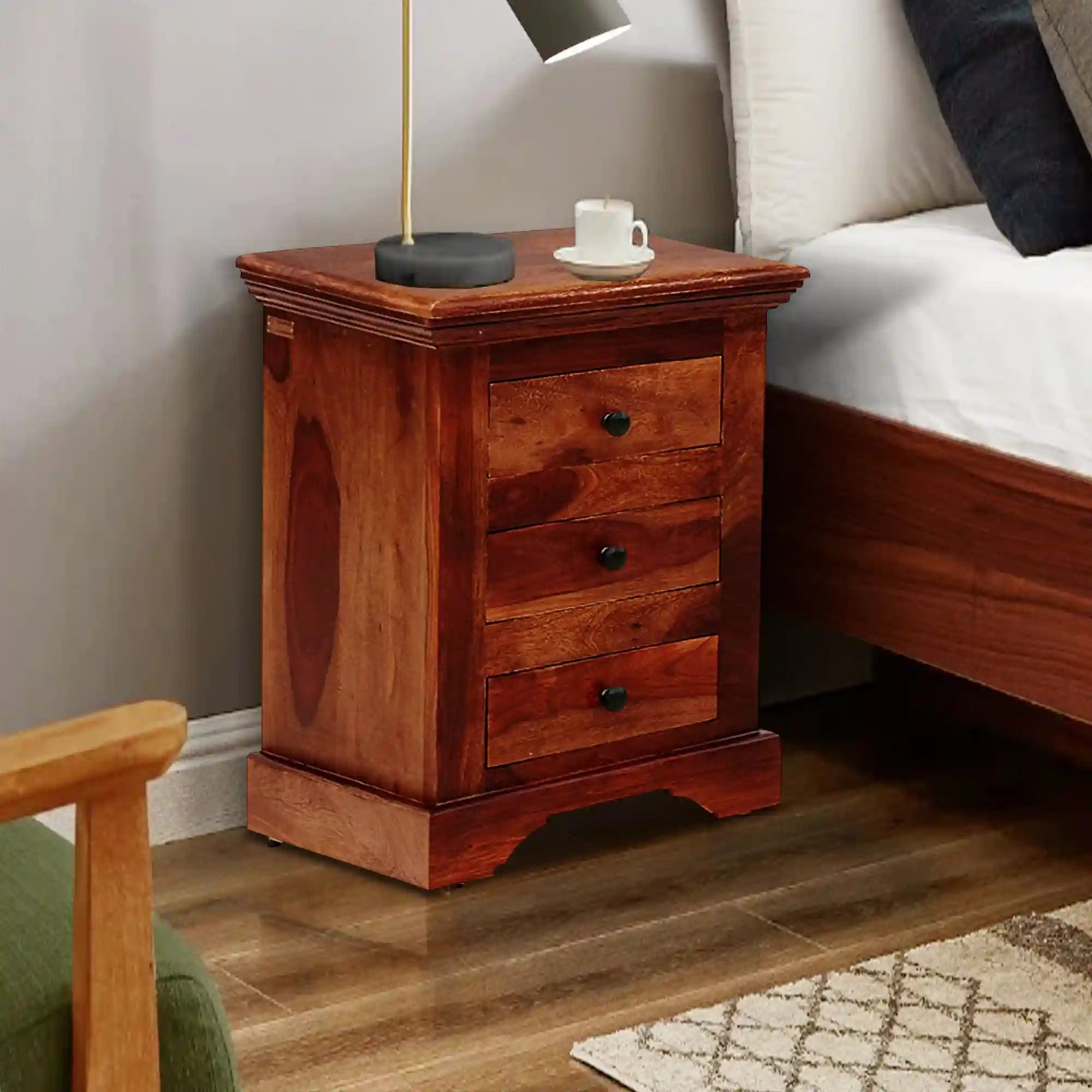 Kanishka solid wood bedside table drawer storage side table India
