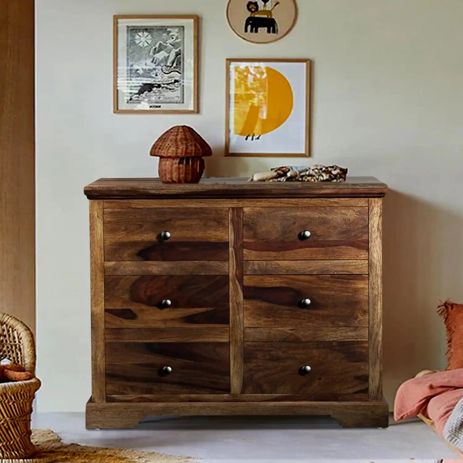 Kanishka solid wood chest of drawers sheesham wood storage unit for bedroom India