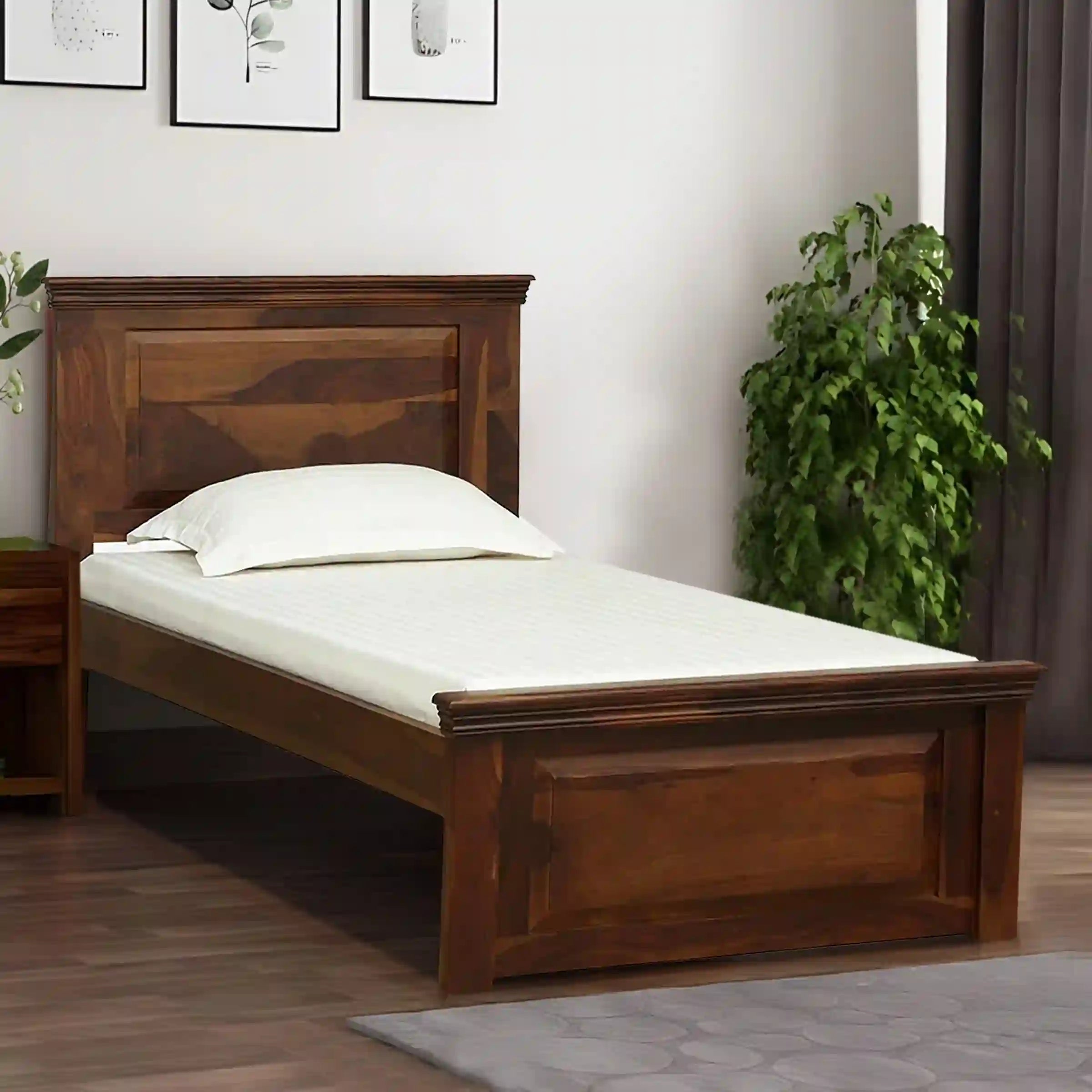 Kanishka solid wood single bed modern sheesham wood bed India