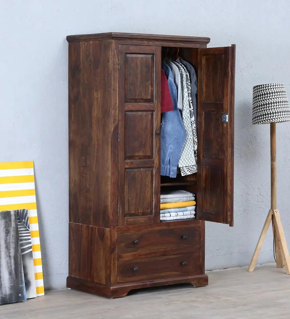 Kanishka wooden wardrobe with drawers solid wood storage cabinet India