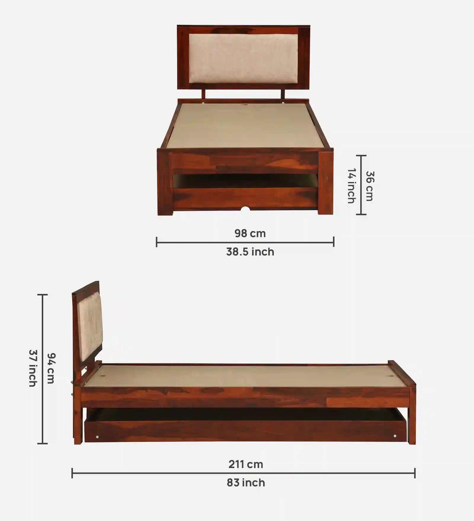 Kashtha modern single bed trundle solid wood minimal bed design India
