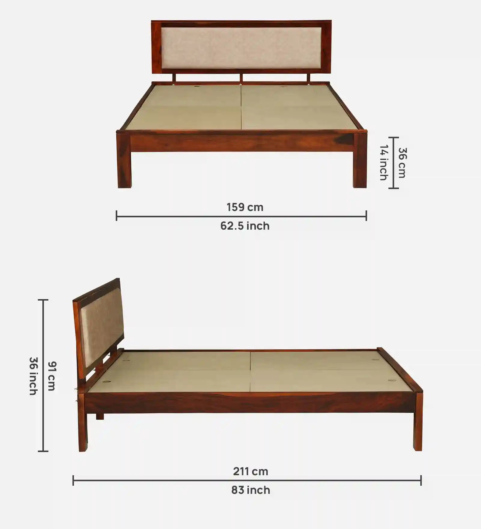 Kashtha queen bed plain design solid wood home use