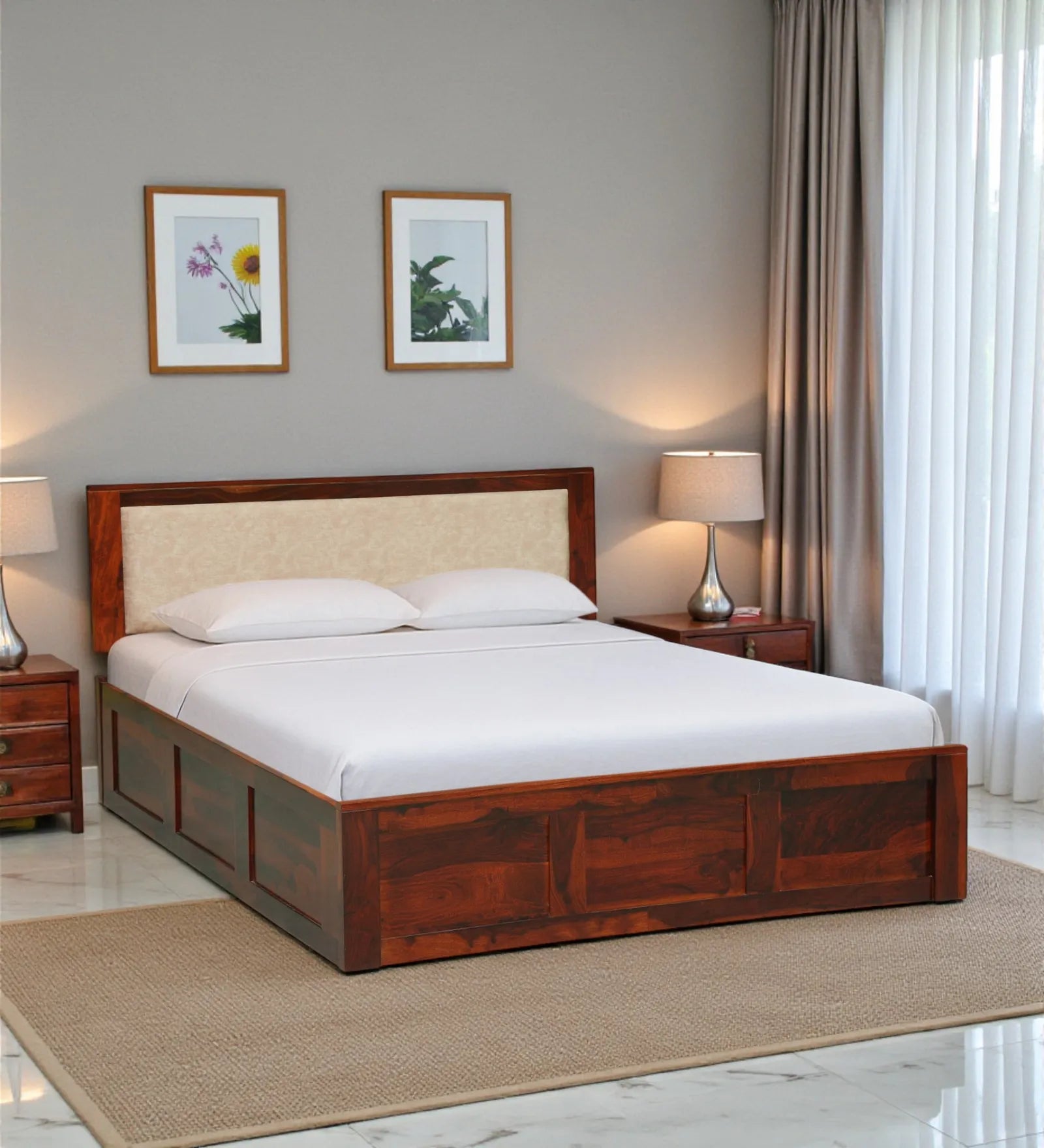 sheesham wood queen size box storage bed frame solid wood india