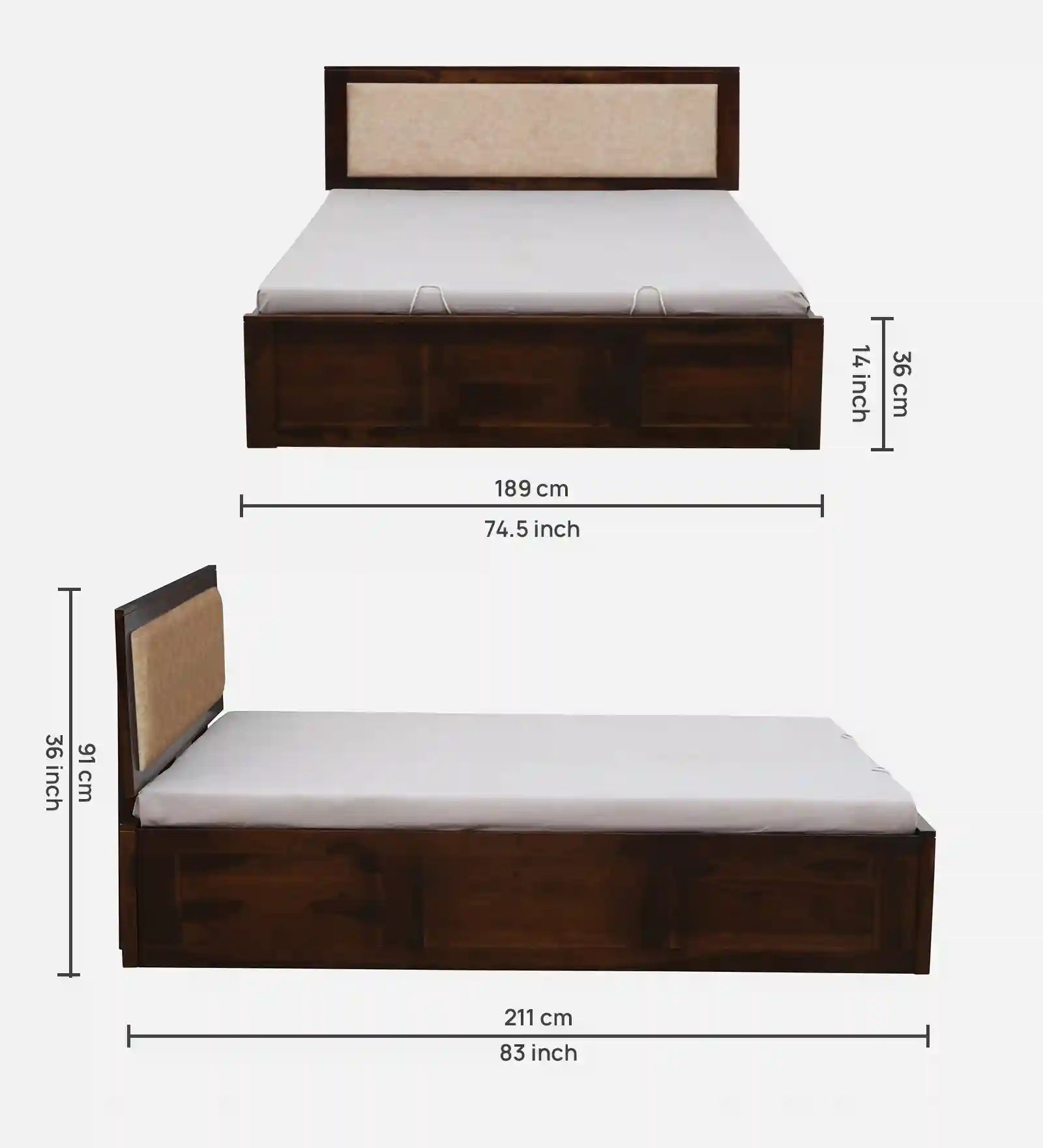 Kashtha solid sheesham wood king size bed with hydraulic storage durable design