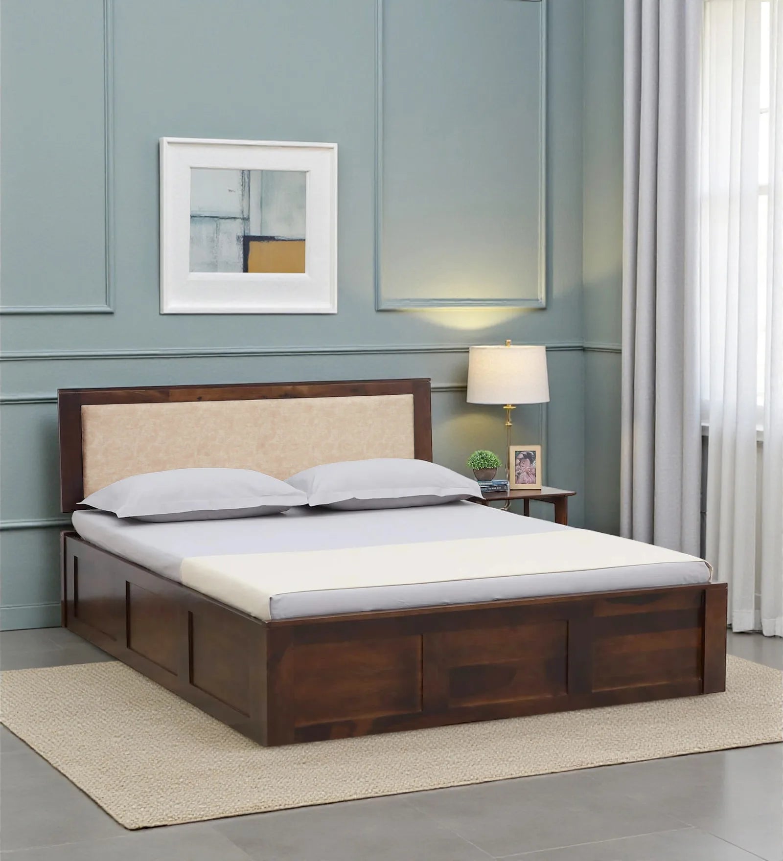 sheesham wood queen size hydraulic storage bed frame solid wood india