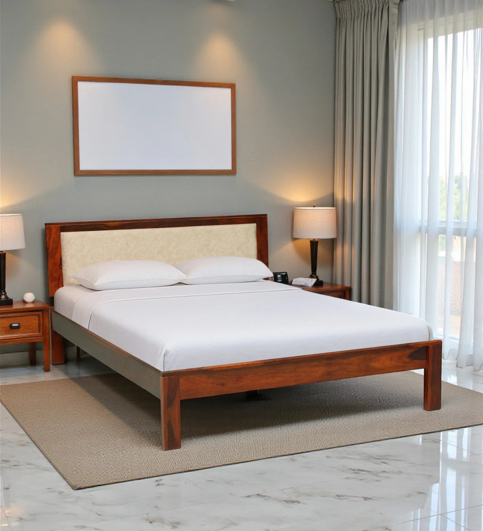 kashtha solid wood king size bed without storage front view modern sheesham wood design