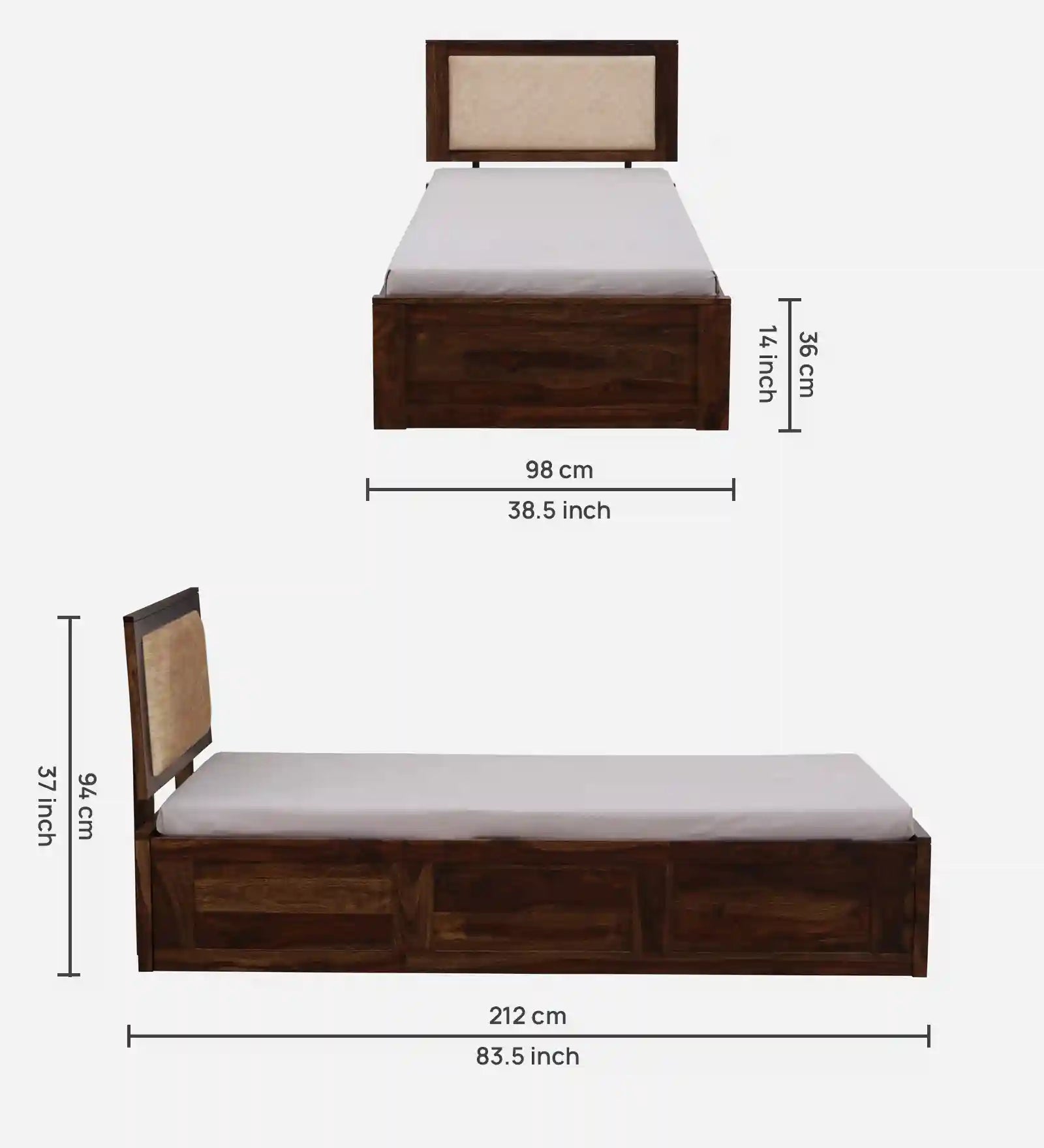 Kashtha solid wood bed single size storage modern Indian furniture