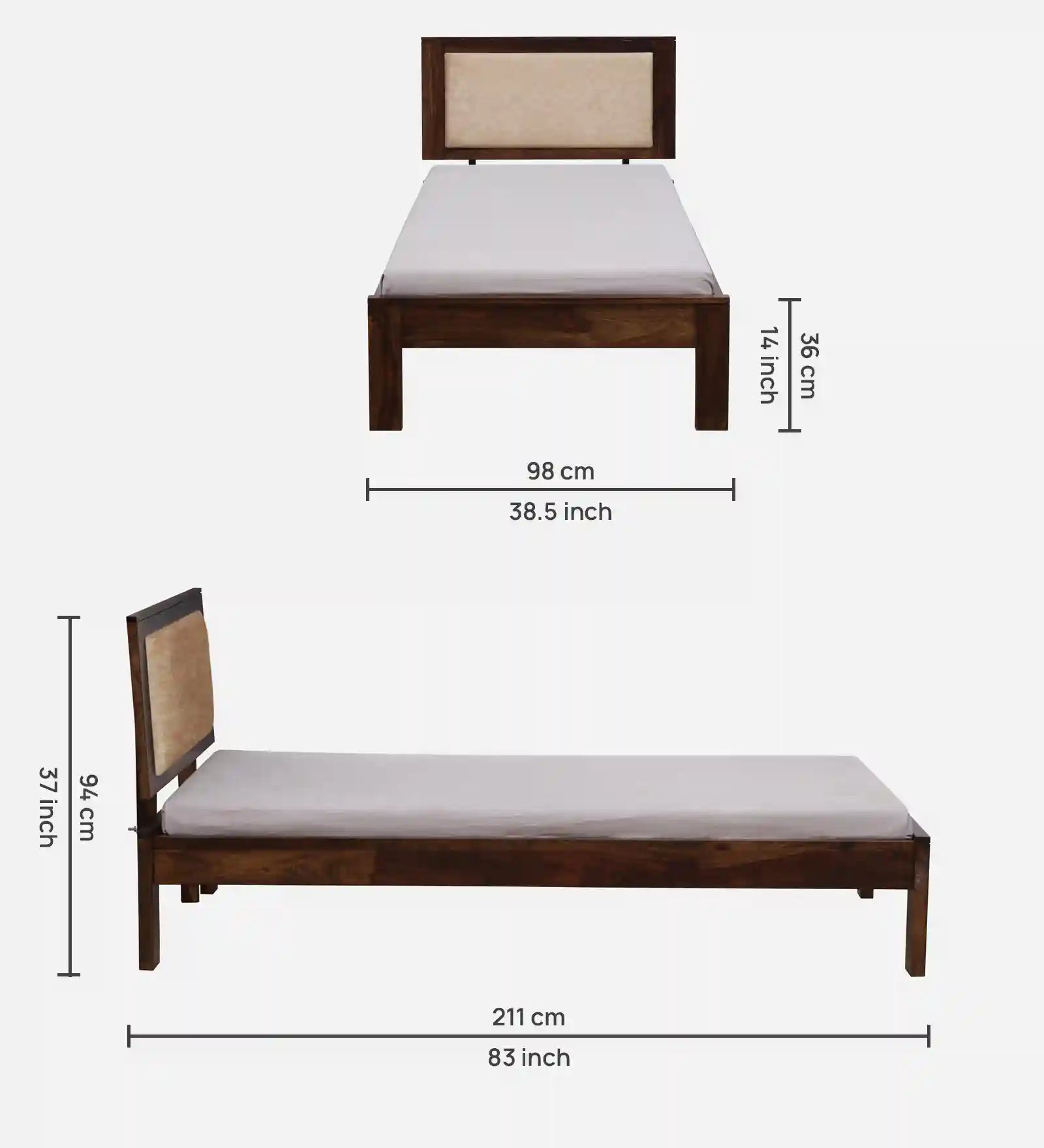 Kashtha solid wood single cot modern Indian bedroom furniture