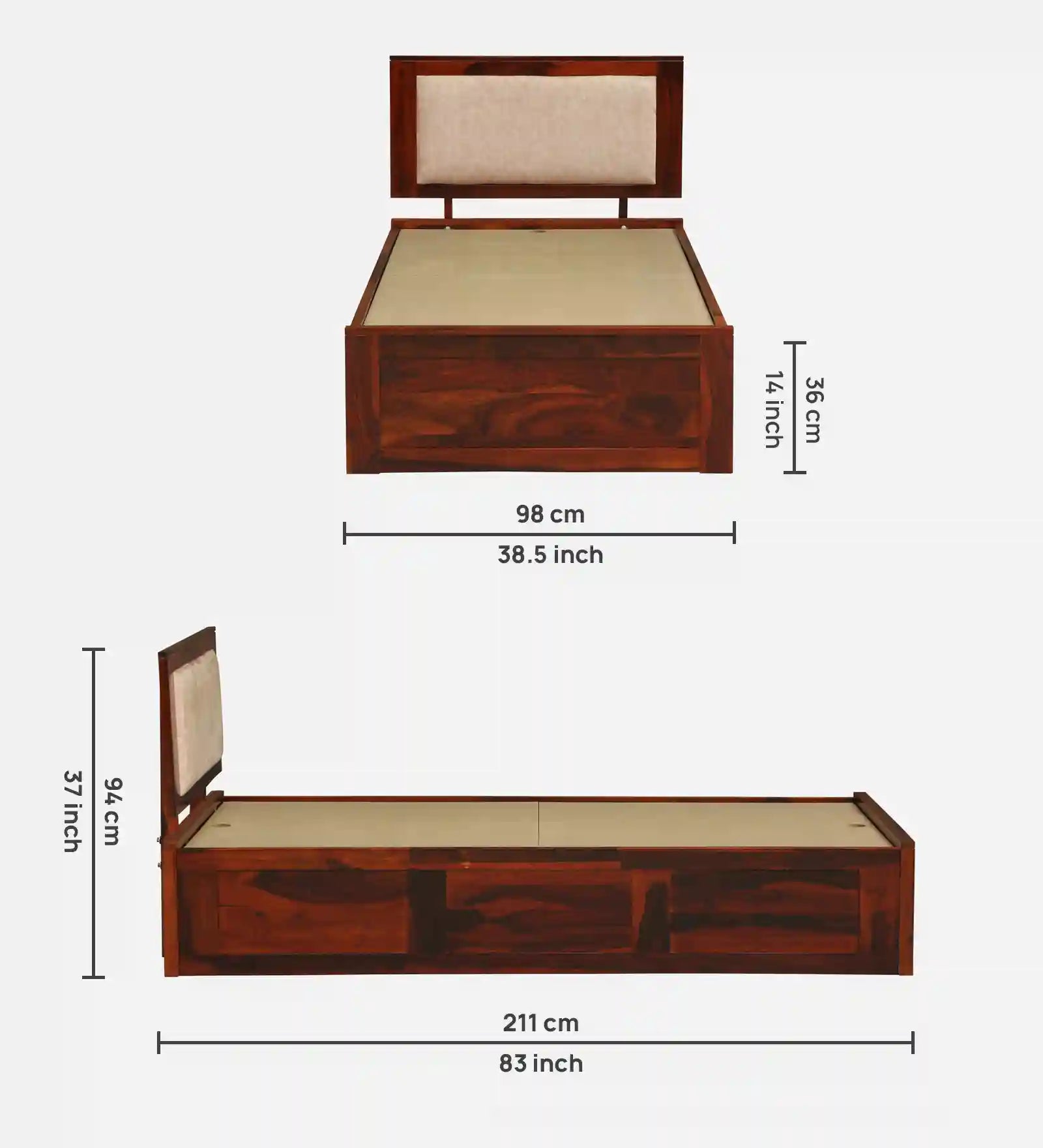 Kashtha wooden single bed without storage natural finish bed India