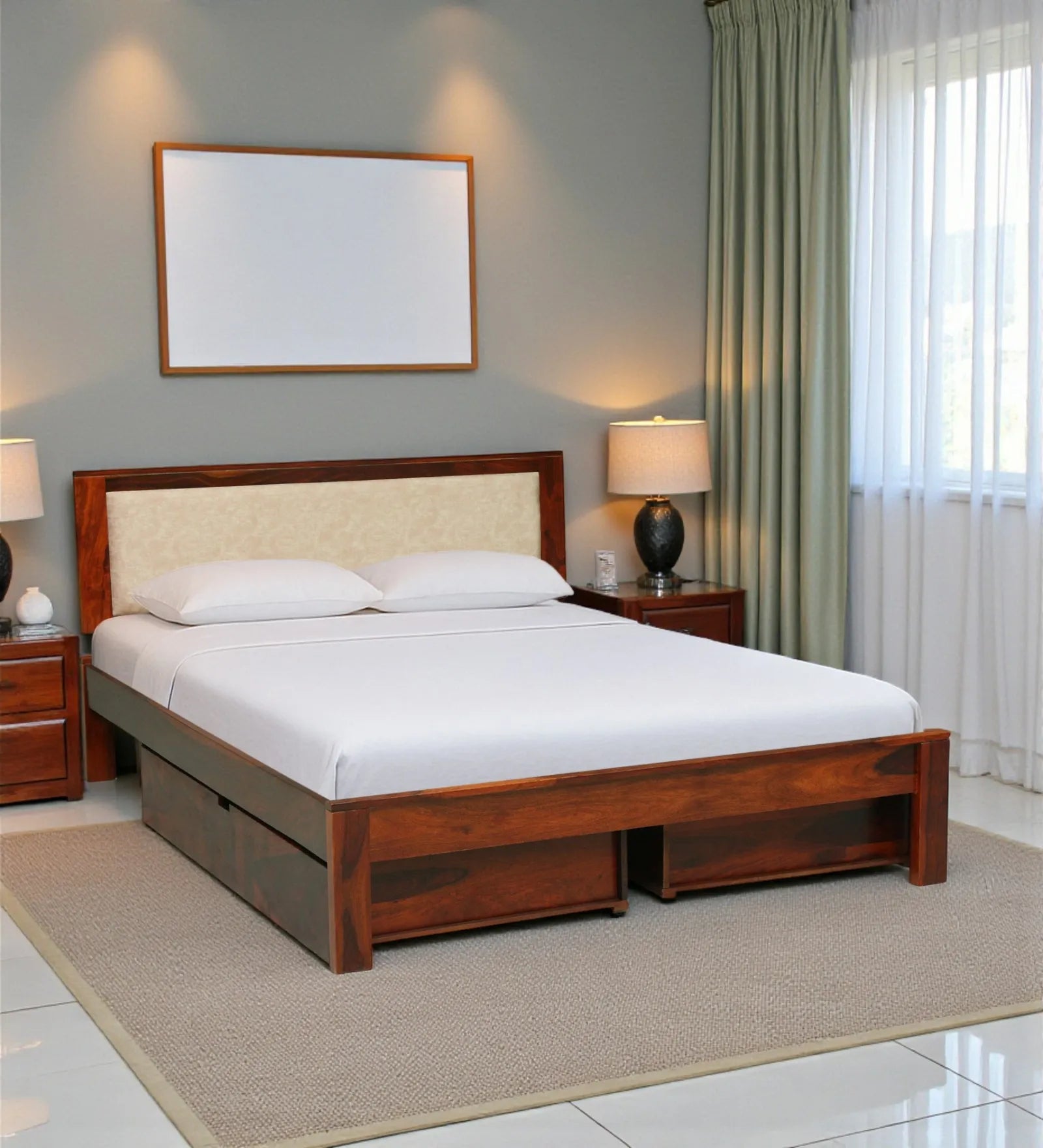 sheesham wood king size drawer storage bed base structure india