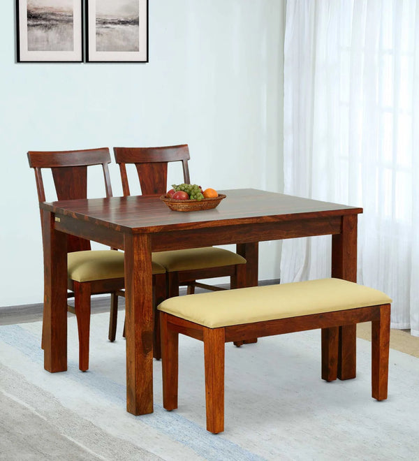 Oslo Solid Wood 4 Seater Dining Set With Bench In Honey Oak Finish By Rajwada